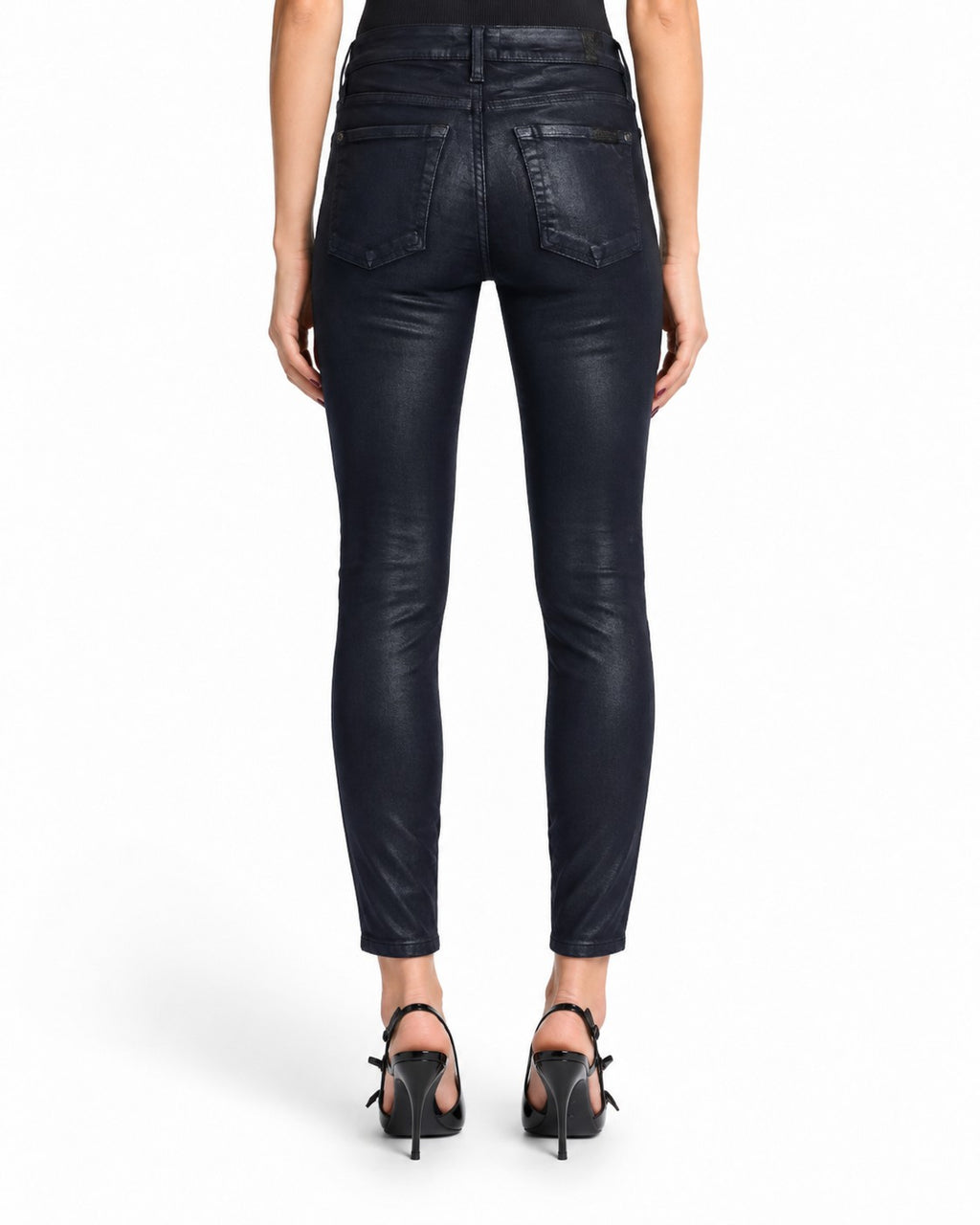 7 For All Mankind High Waisted Ankle Skinny Jean in Ink Coated
