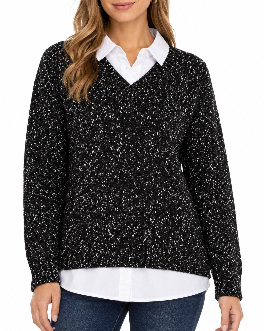 LIVERPOOL LOS ANGELES Layered V-Neck Sweater Shirt - Style# LMB0569K59