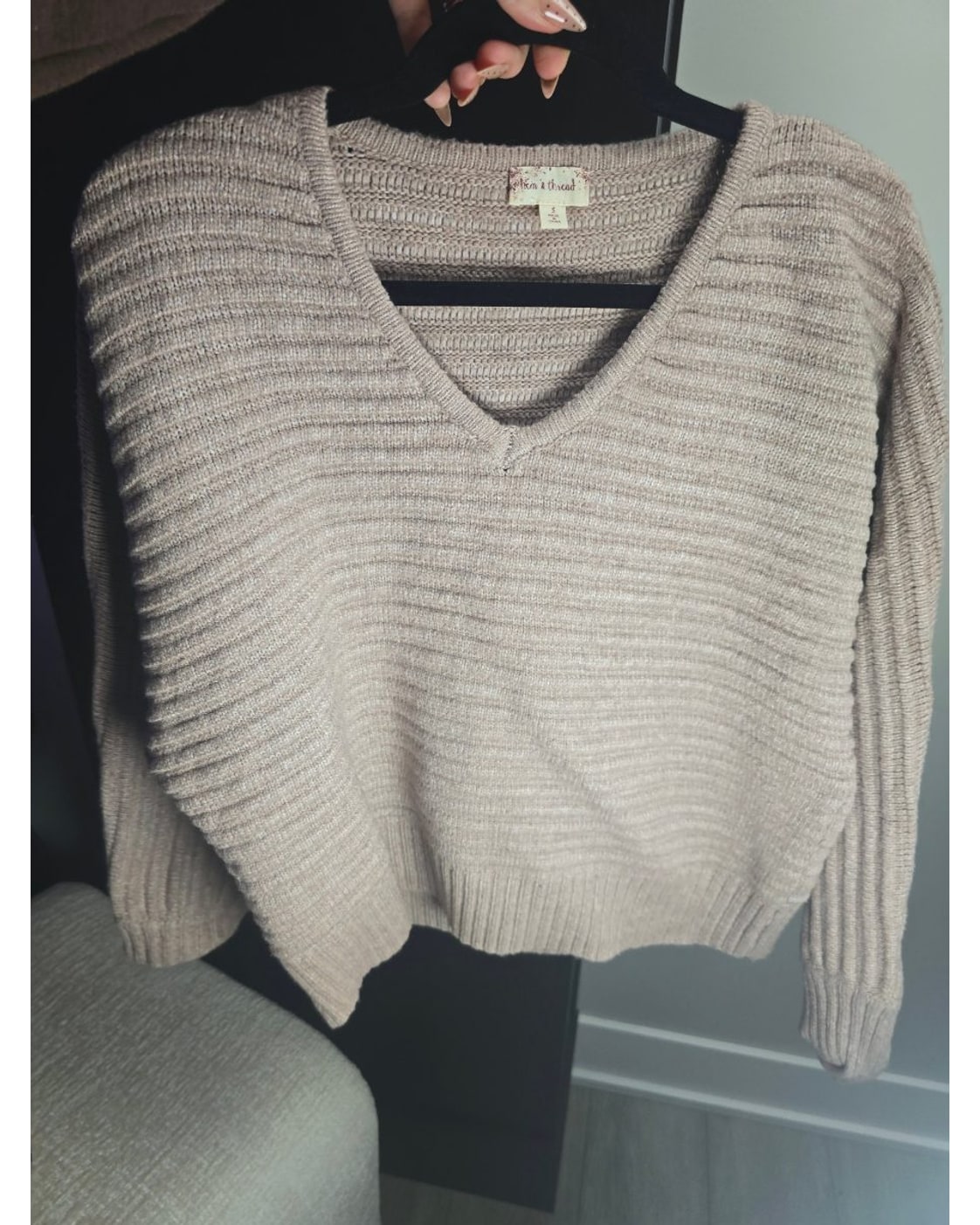 Hem & Thread Ribbed V-Neck Sweater - Style# 38044