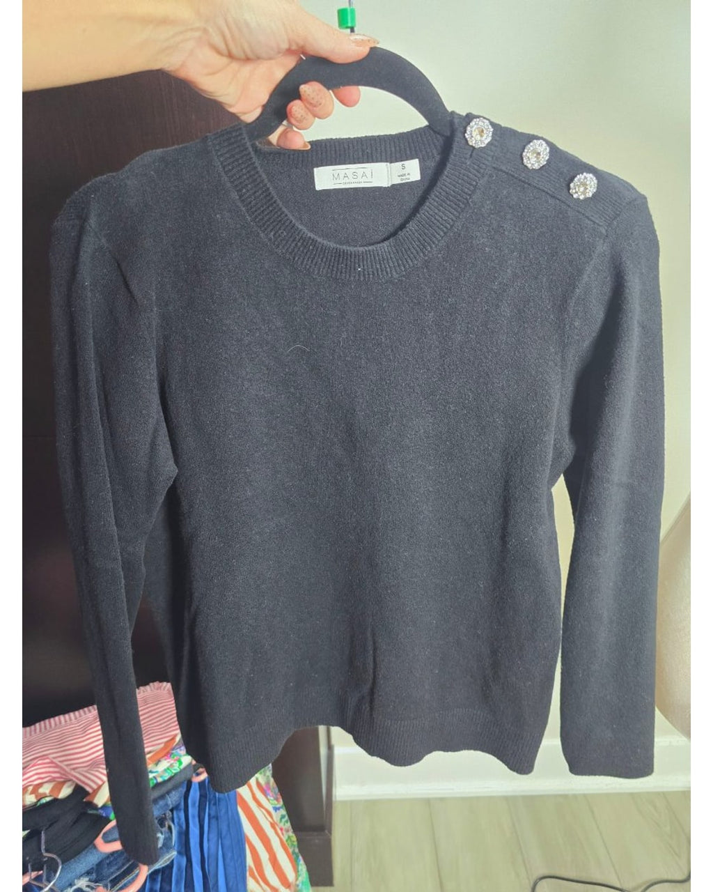 MASAI COPENHAGEN Mafilizia Jeweled Shoulder Crewneck Sweater