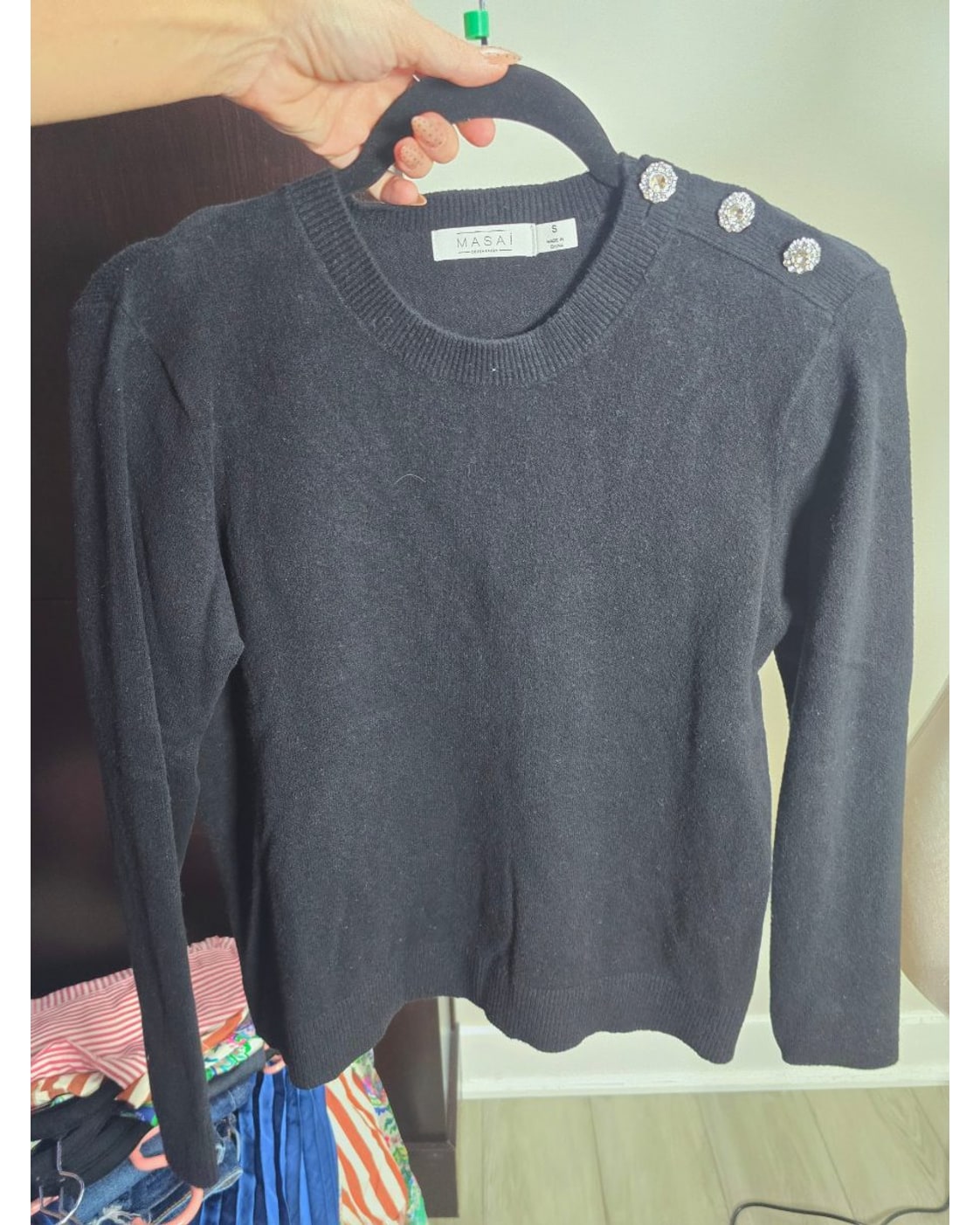 MASAI COPENHAGEN Mafilizia Jeweled Shoulder Crewneck Sweater