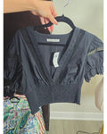 Abercrombie & Fitch Cropped Lace-Trim Smocked Blouse - Style# 140-294-0002-900 - NWT