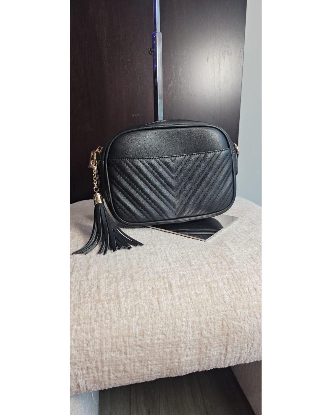 lola mae Chevron Quilted Tassel Crossbody Bag