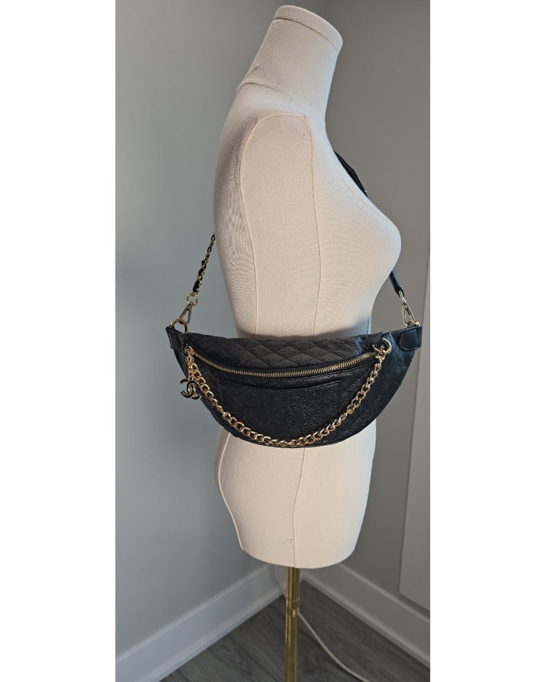 CHANEL inspired Quilted Logo-Strap Belt Crossbody Bag