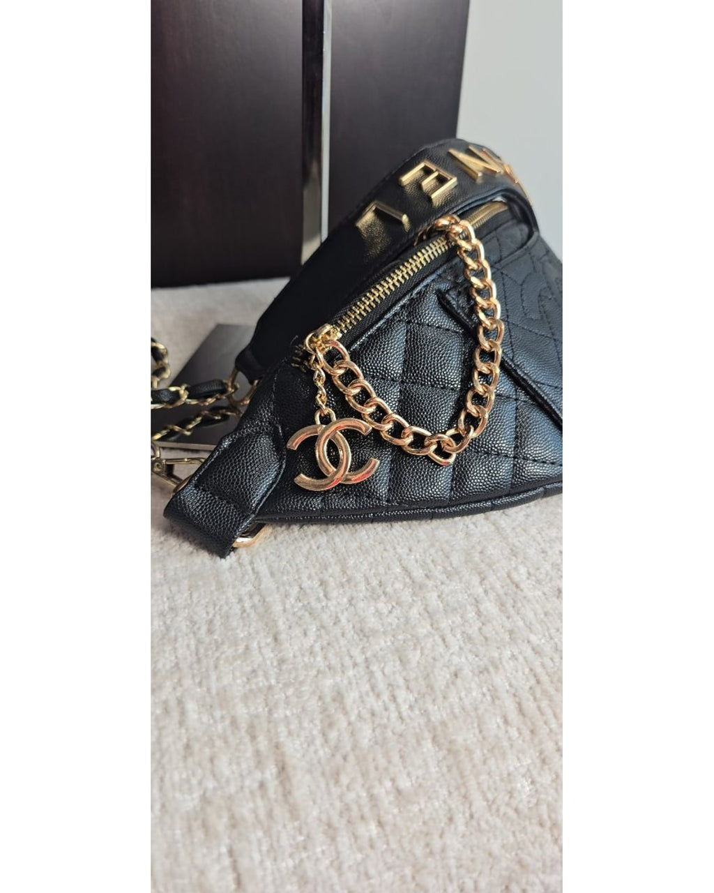 CHANEL inspired Quilted Logo-Strap Belt Crossbody Bag