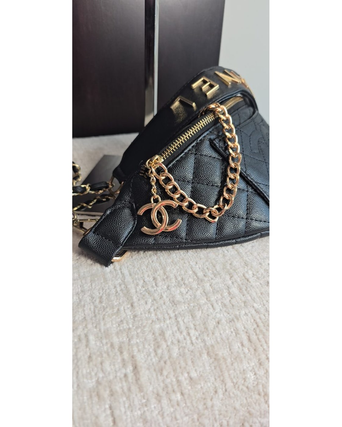 CHANEL inspired Quilted Logo-Strap Belt Crossbody Bag