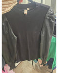 DOLAN Faux-Leather Puff-Sleeve Knit Top
