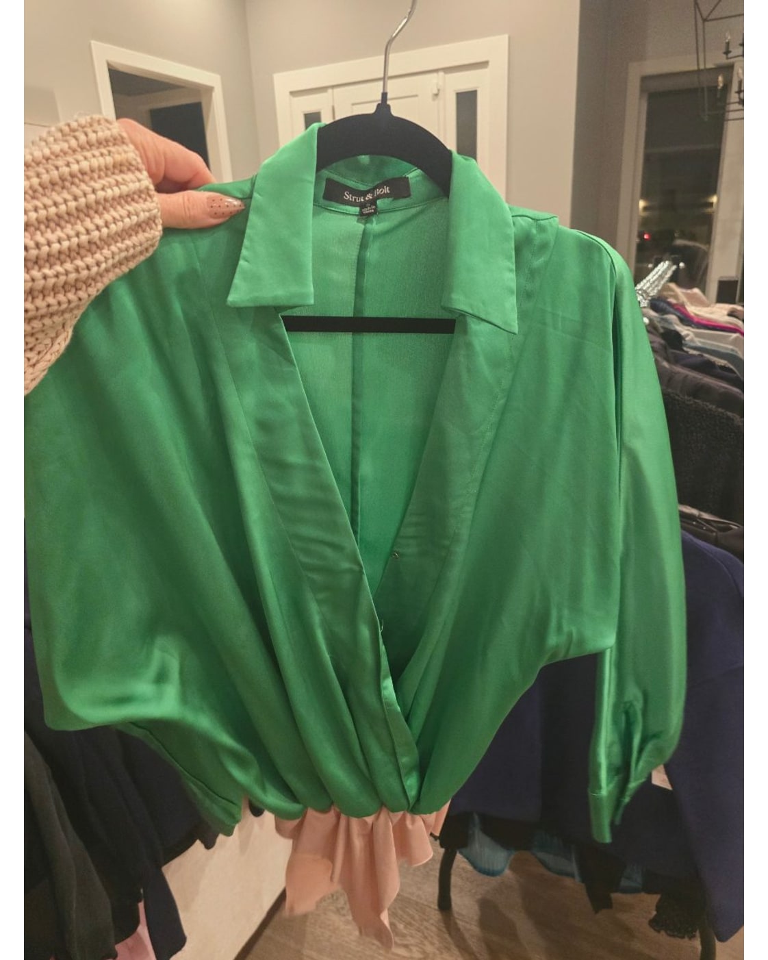 Strut & Bolt Satin Surplice Cropped Blouse - Style# T-6461-H