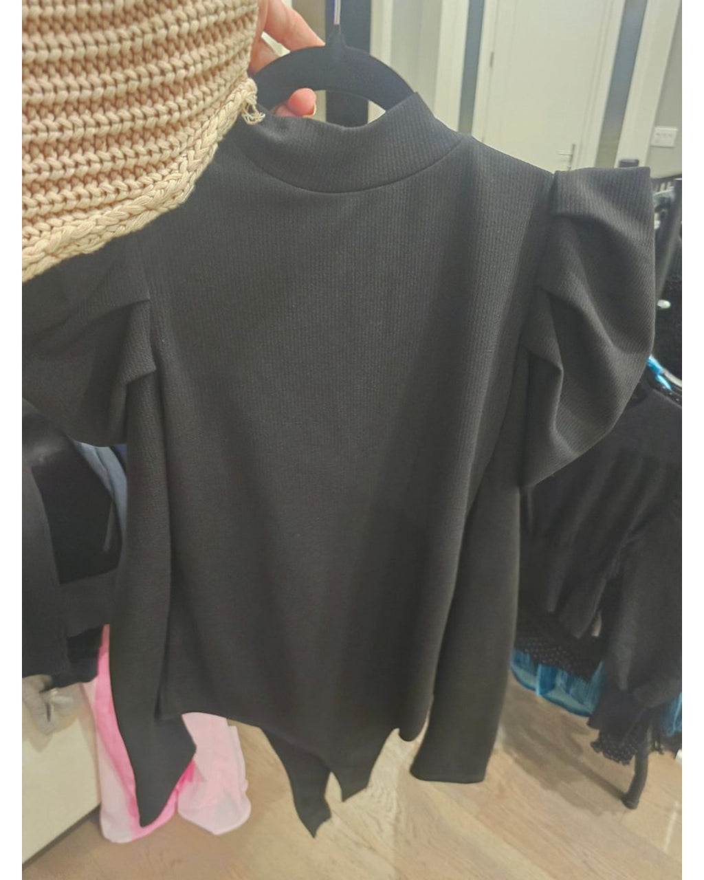TCEC Ruffle-Shoulder Mock-Neck Bodysuit - Style# CT54328