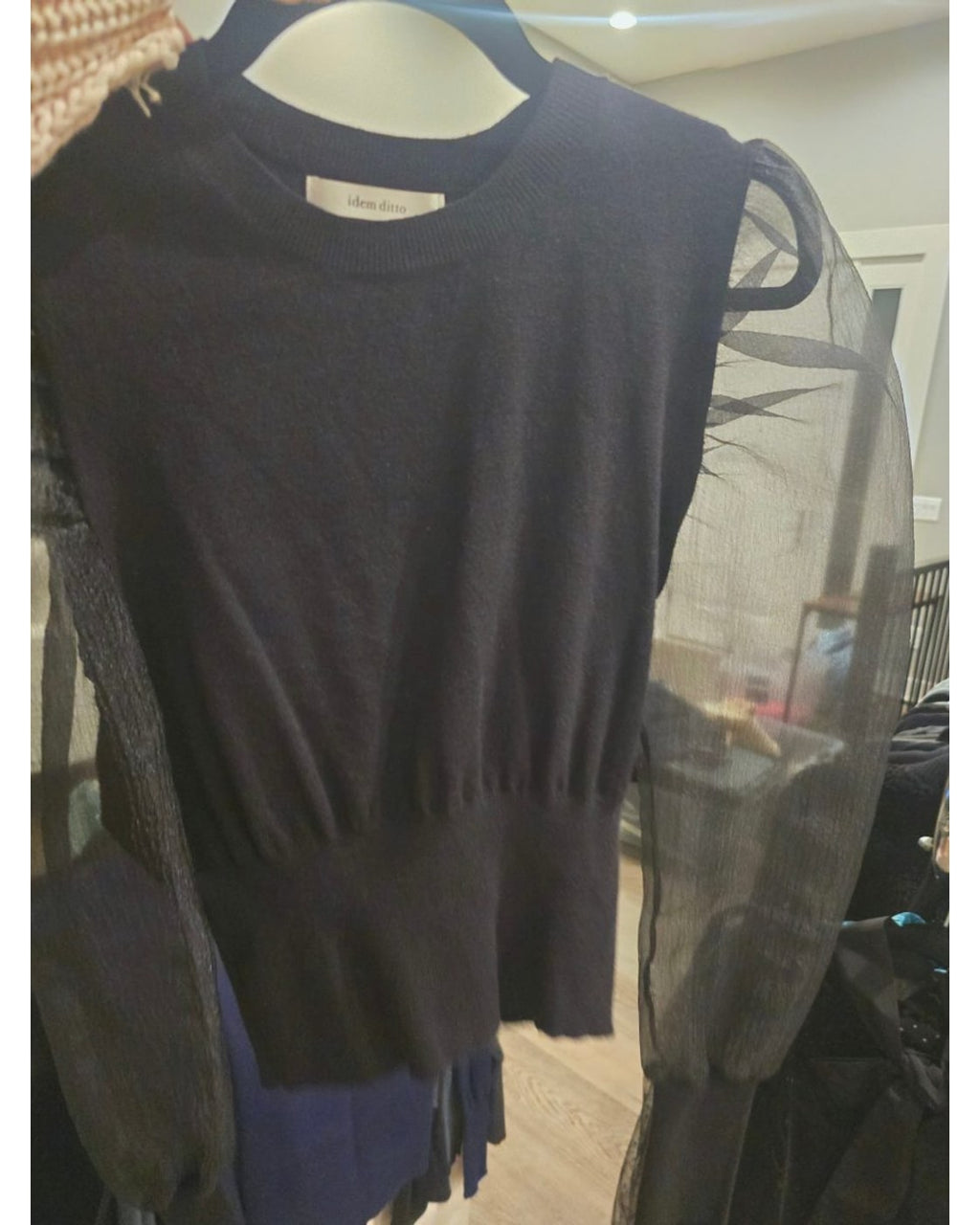 idem ditto Sheer Balloon-Sleeve Knit Top - Style# 107935W