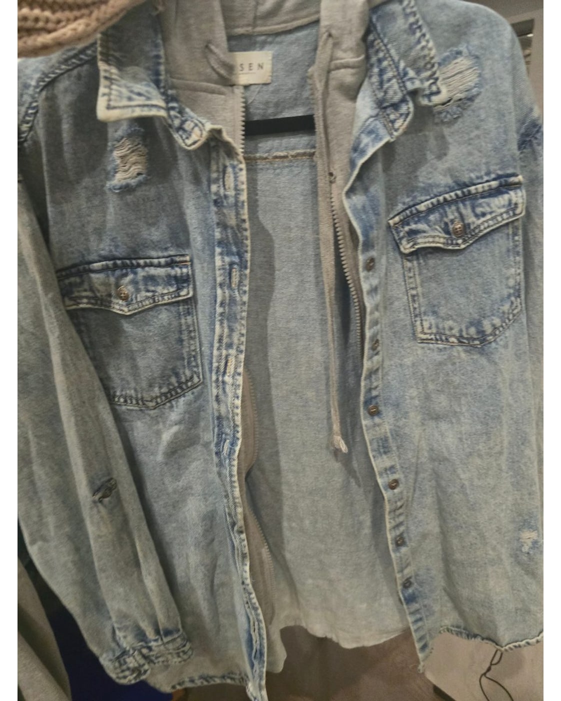 RISEN Hadlee Distressed Hooded Denim Shirt Jacket - Style# RDJ1128