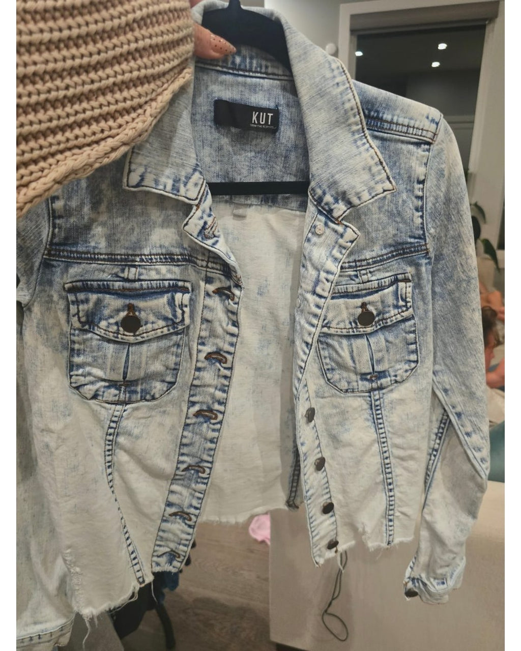 KUT FROM THE KLOTH Acid Wash Raw Hem Denim Jacket