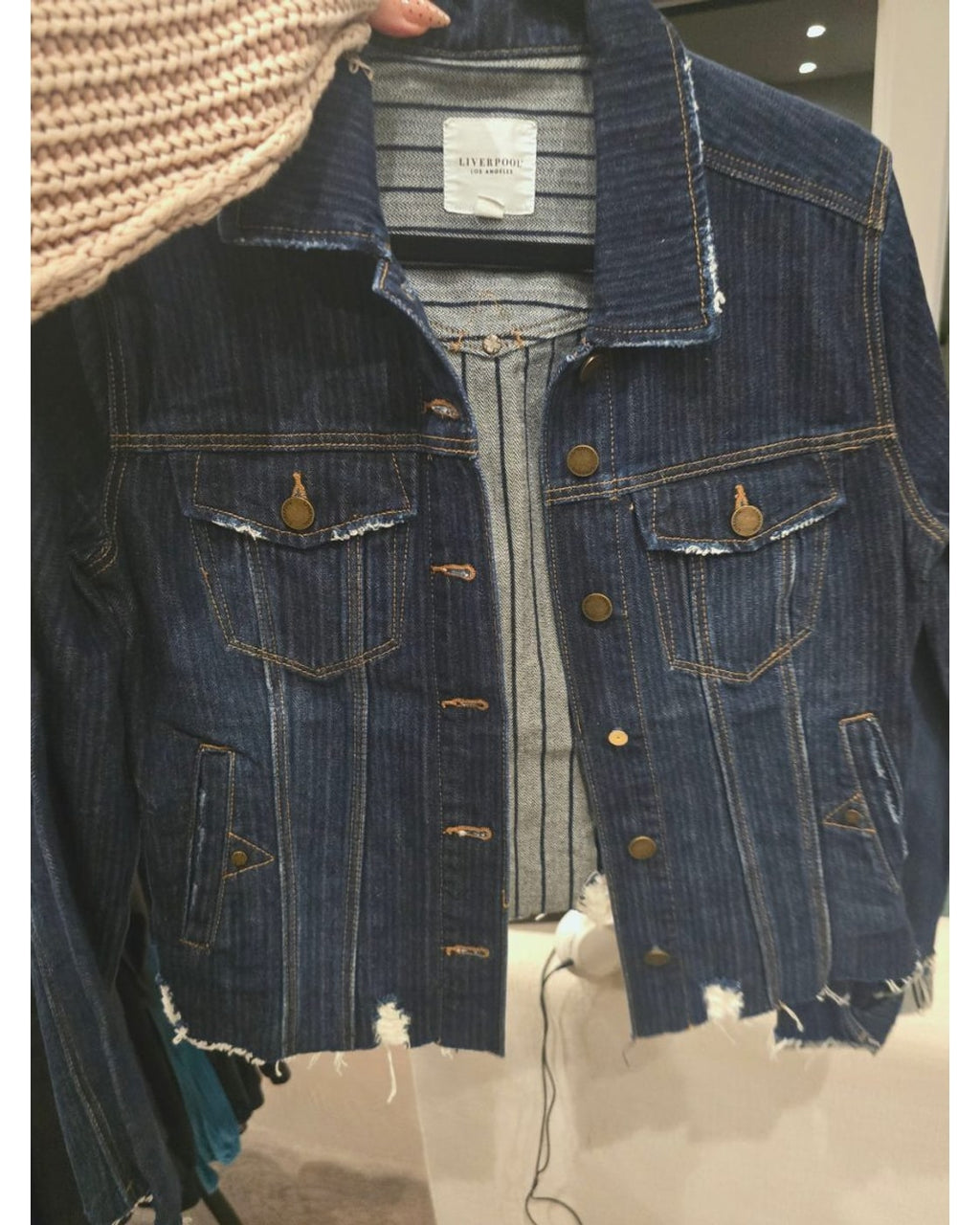 LIVERPOOL LOS ANGELES Distressed Raw Hem Denim Jacket