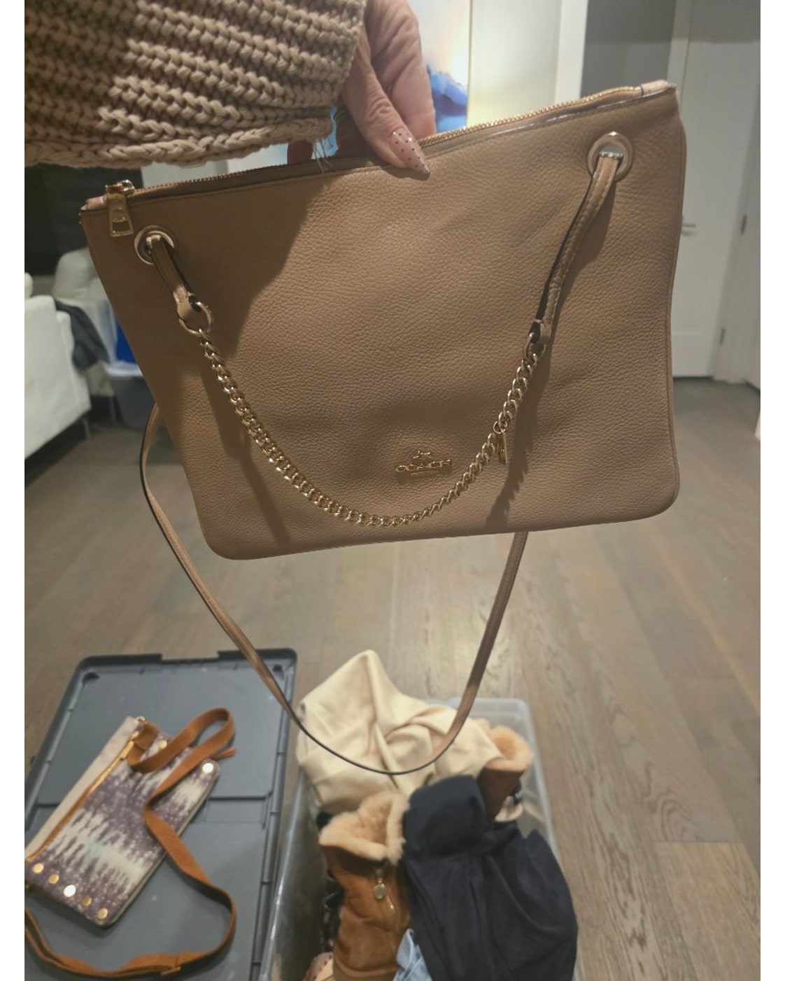 COACH Pebbled Leather Chain Crossbody