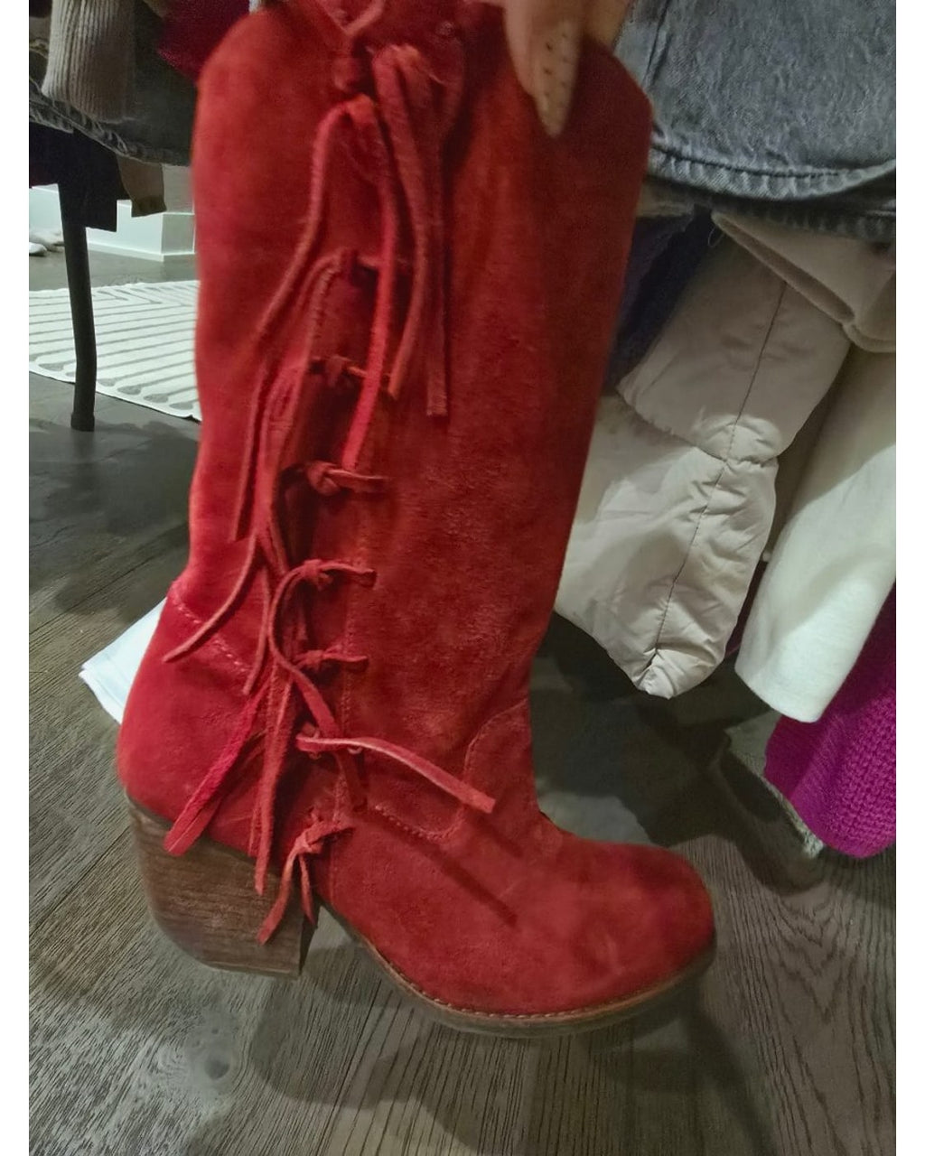 Suede Fringe Mid-Calf Boots