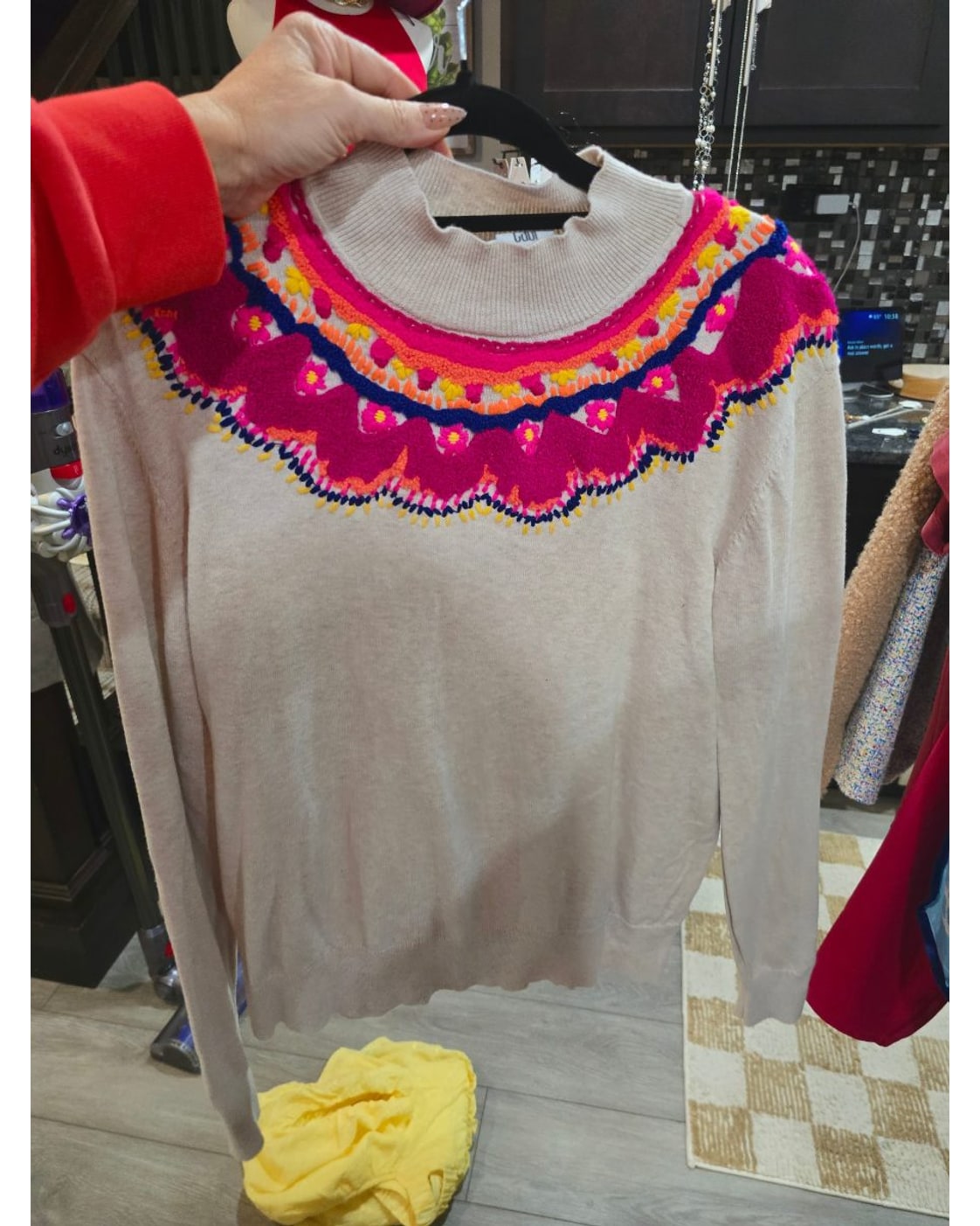 cabi Embroidered Yoke Winsome Pullover Sweater - Style# 4416