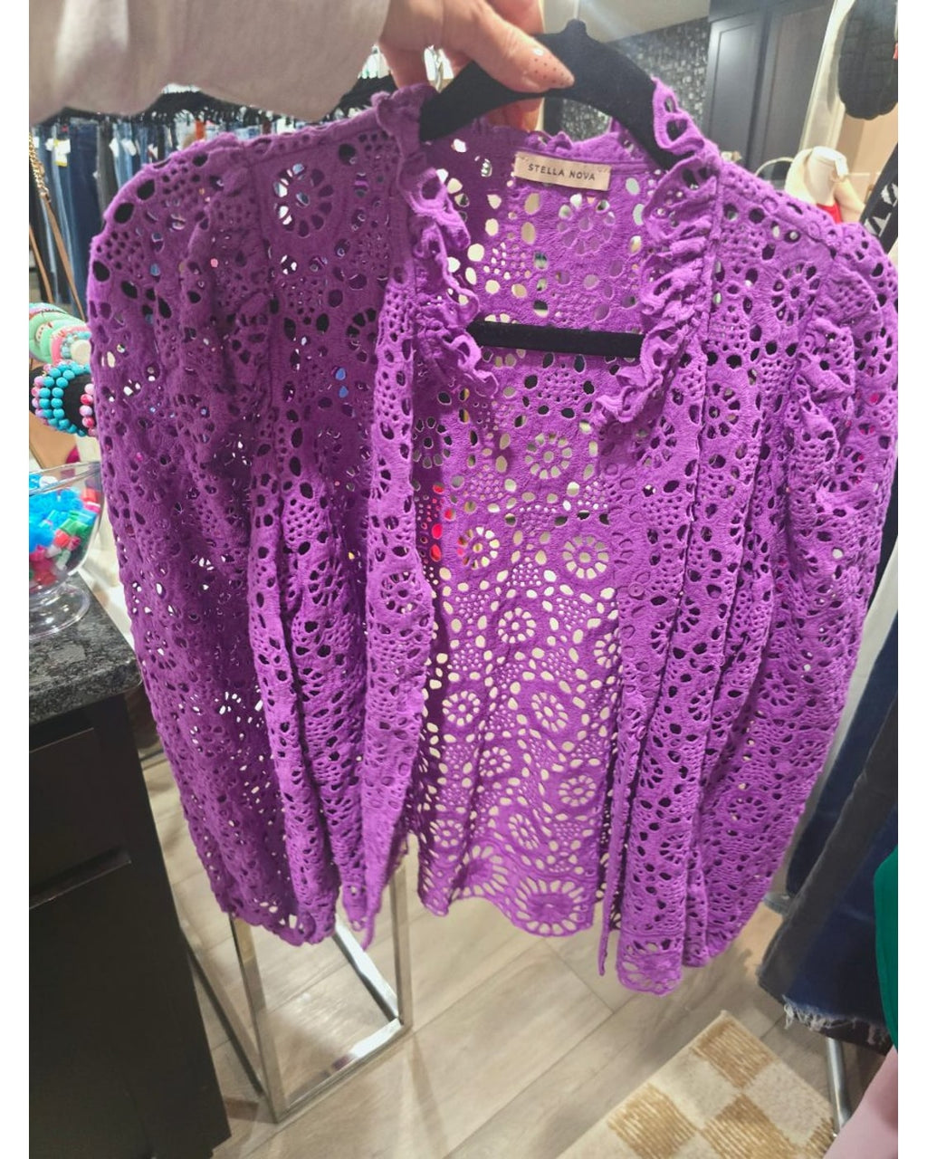 Stella Nova Crochet Eyelet Ruffle Top