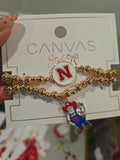 Gold Canvas Style Nebraska Beaded Charm Bracelet