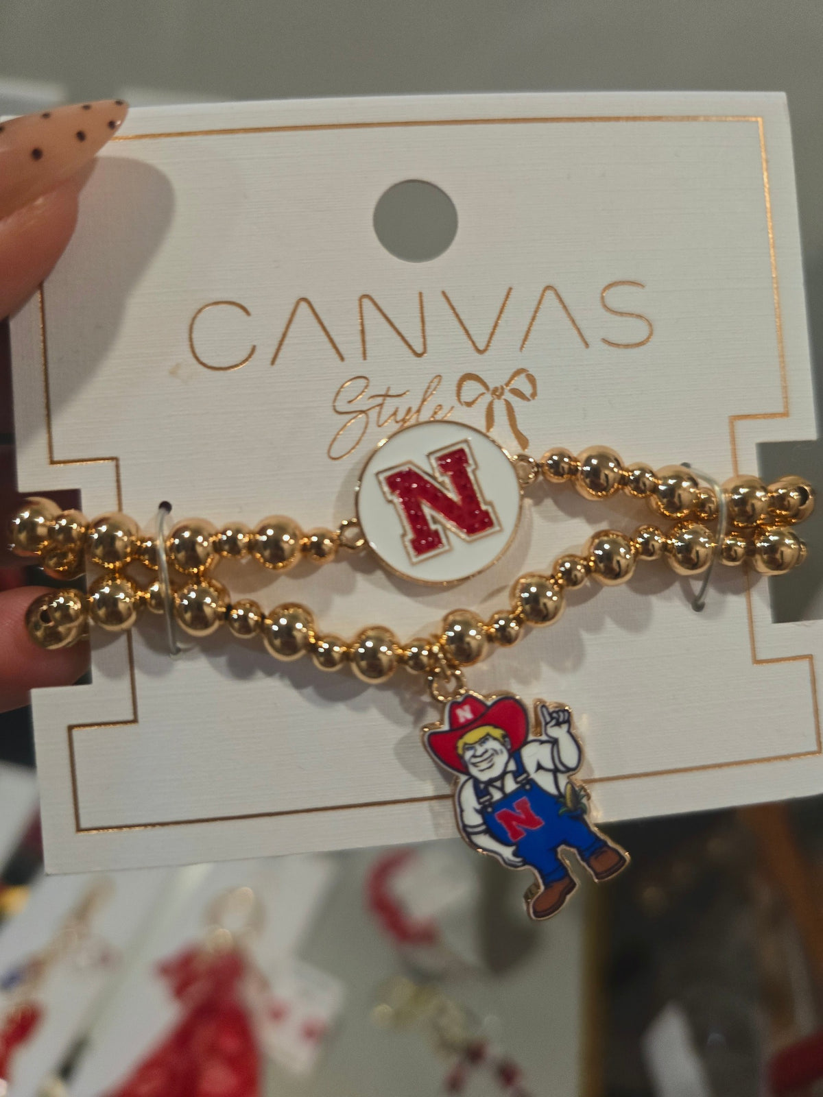 Gold Canvas Style Nebraska Beaded Charm Bracelet