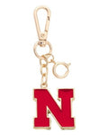 Gold Canvas Style Nebraska N Charm Keychain