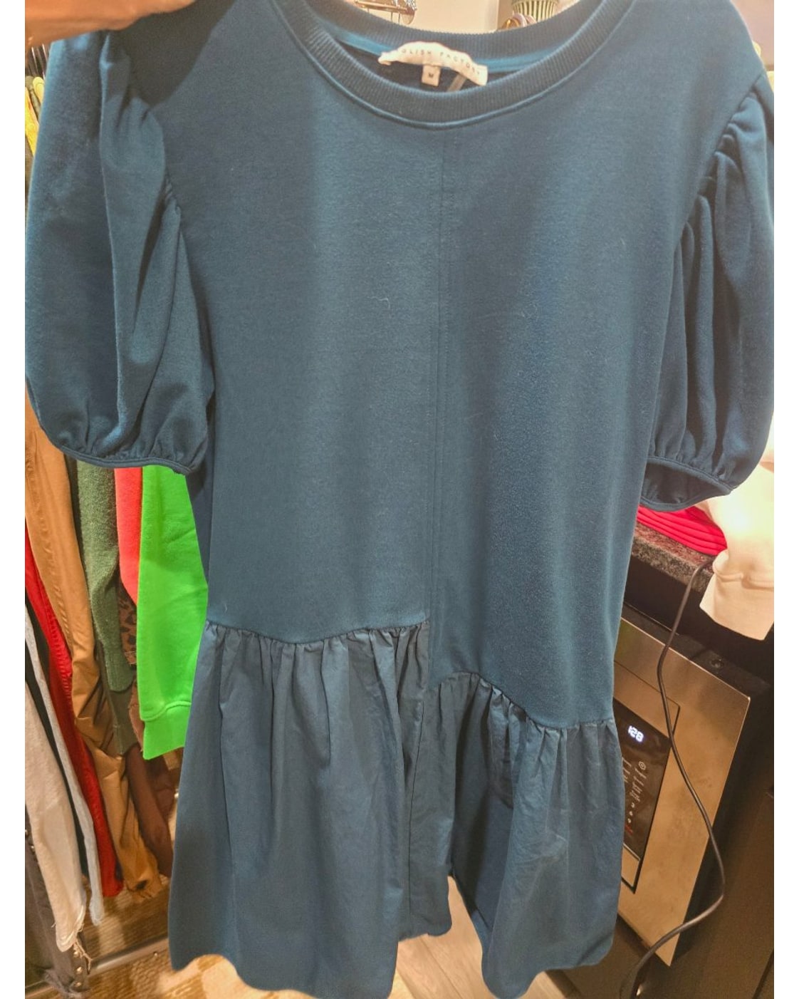 English Factory Puff Sleeve Drop-Waist Ruffle Dress