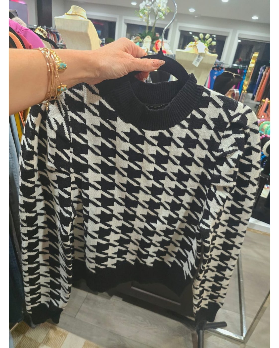 Sugarlips Houndstooth Mock Neck Sweater