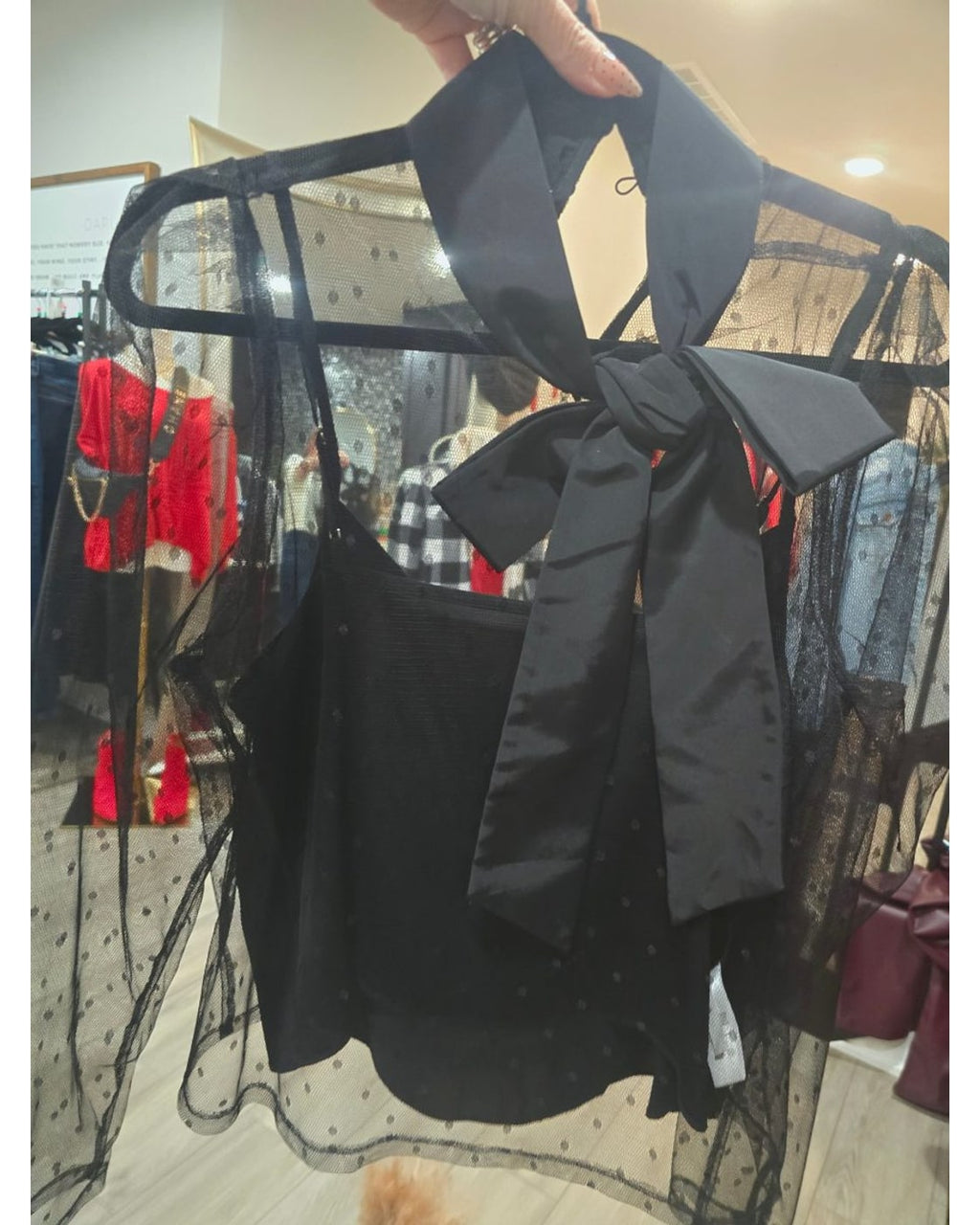 Express Bow Strap Mesh Dot Camisole