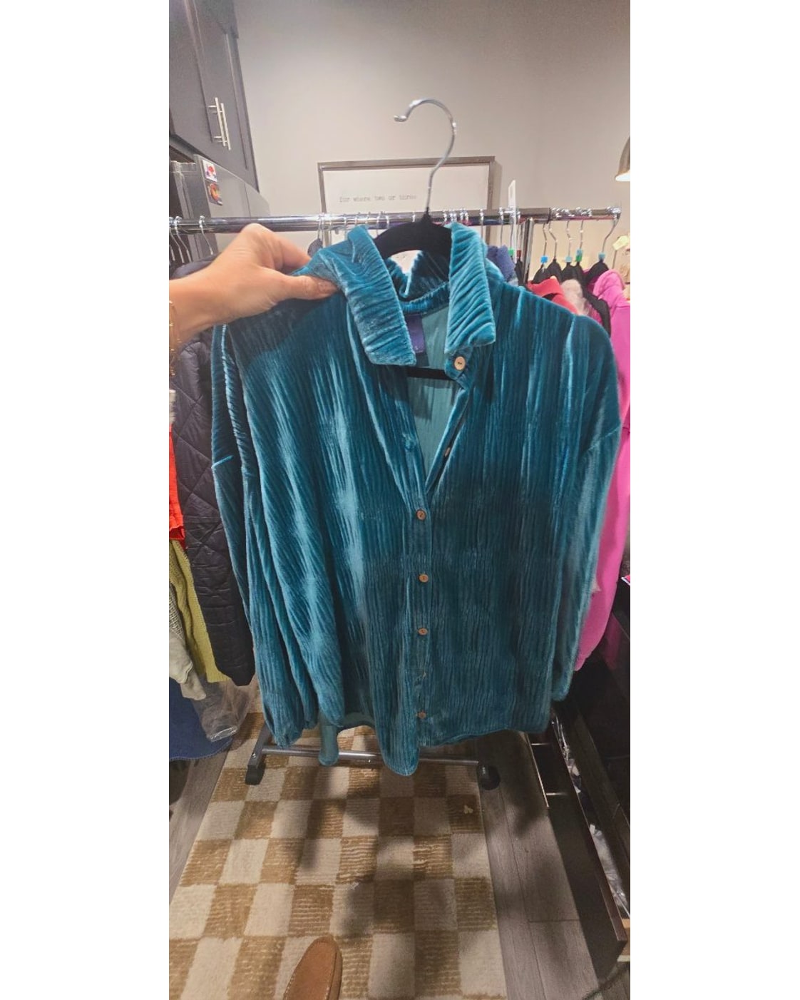 Daytrip Crinkled Velvet Button-Down Shirt
