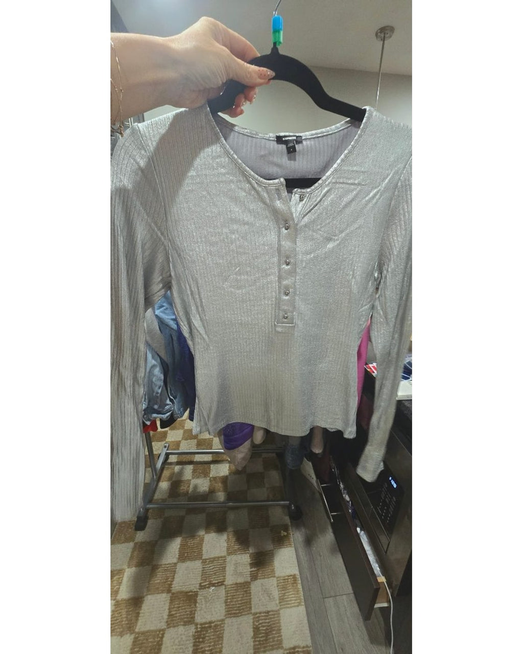 Express Metallic Henley Knit Top