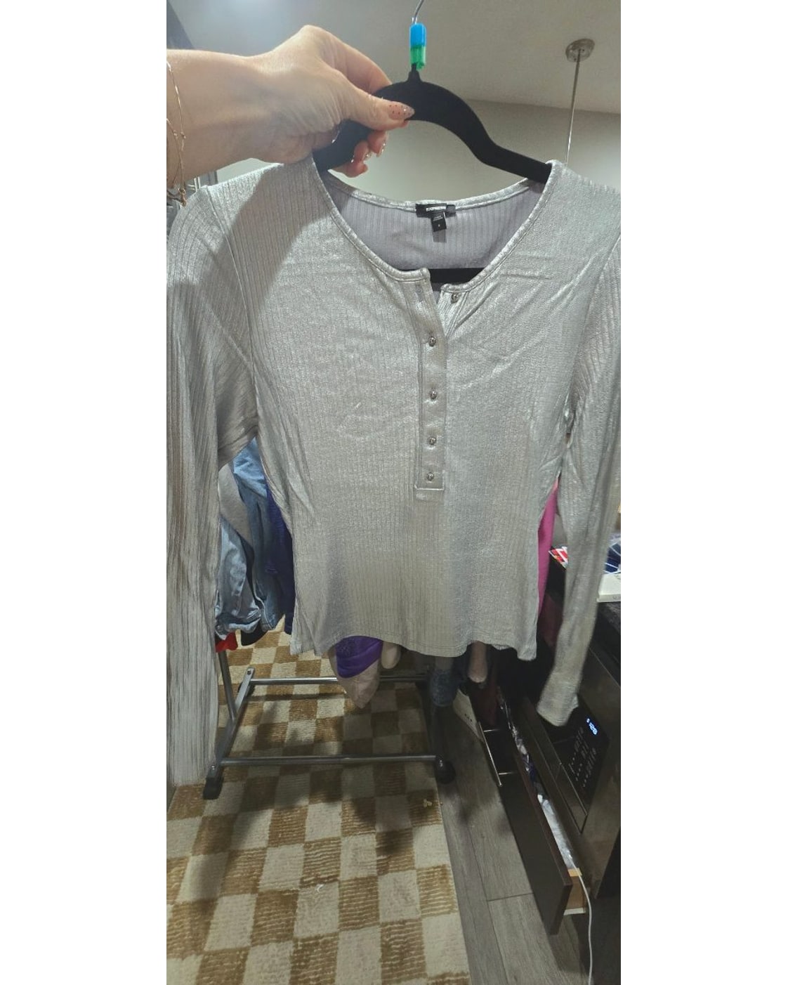 Express Metallic Henley Knit Top