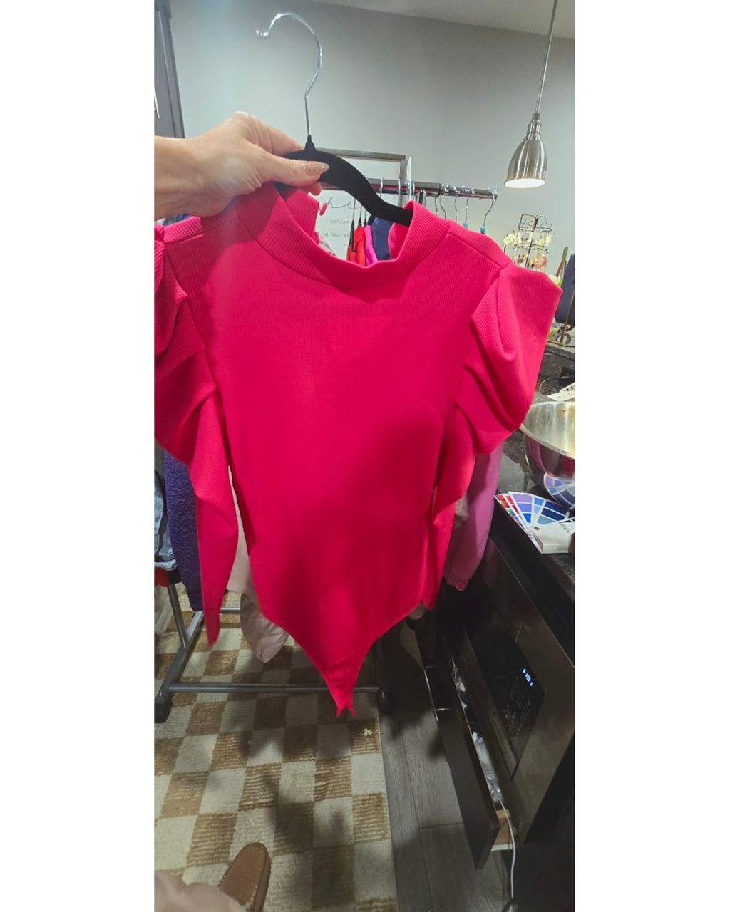 Draped Puff Sleeve Asymmetric Hem Top