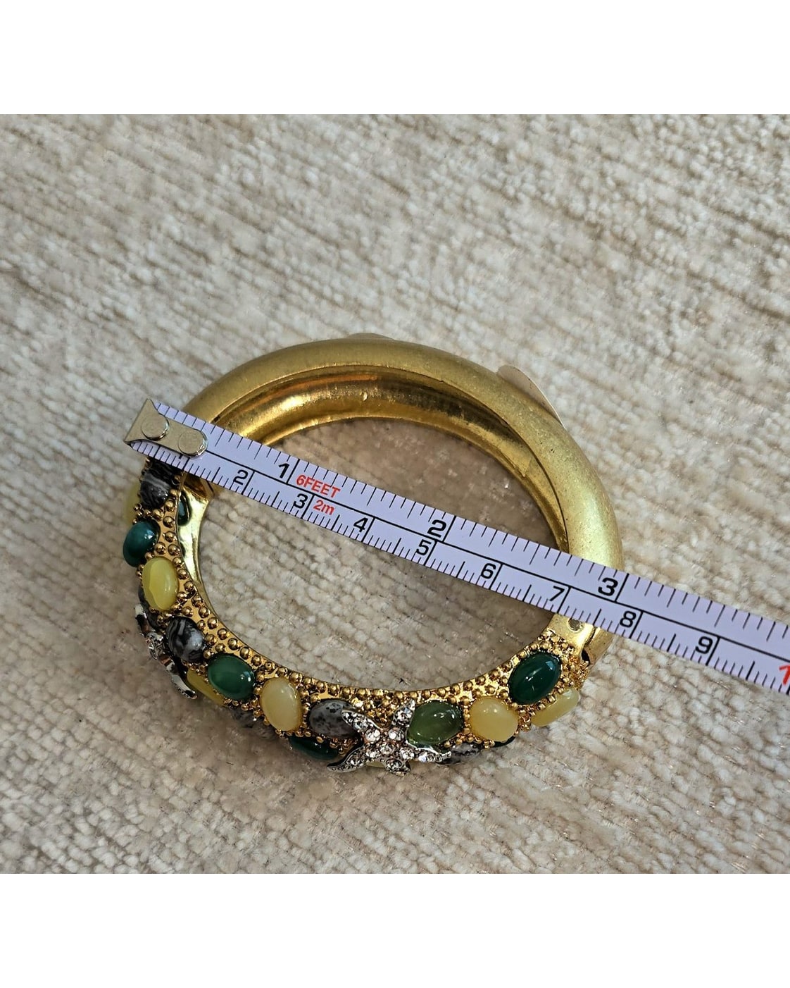 Cabochon Starfish Hinged Bangle Bracelet