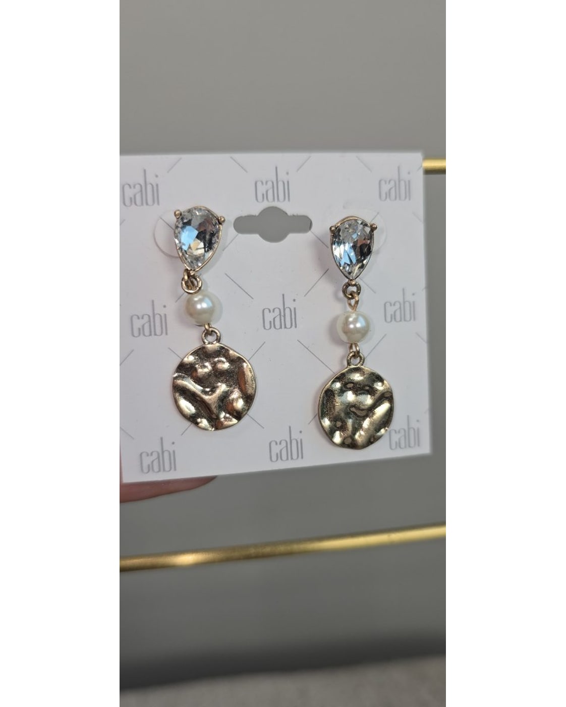 cabi Crystal Teardrop Pearl Disc Drop Earrings - NWT