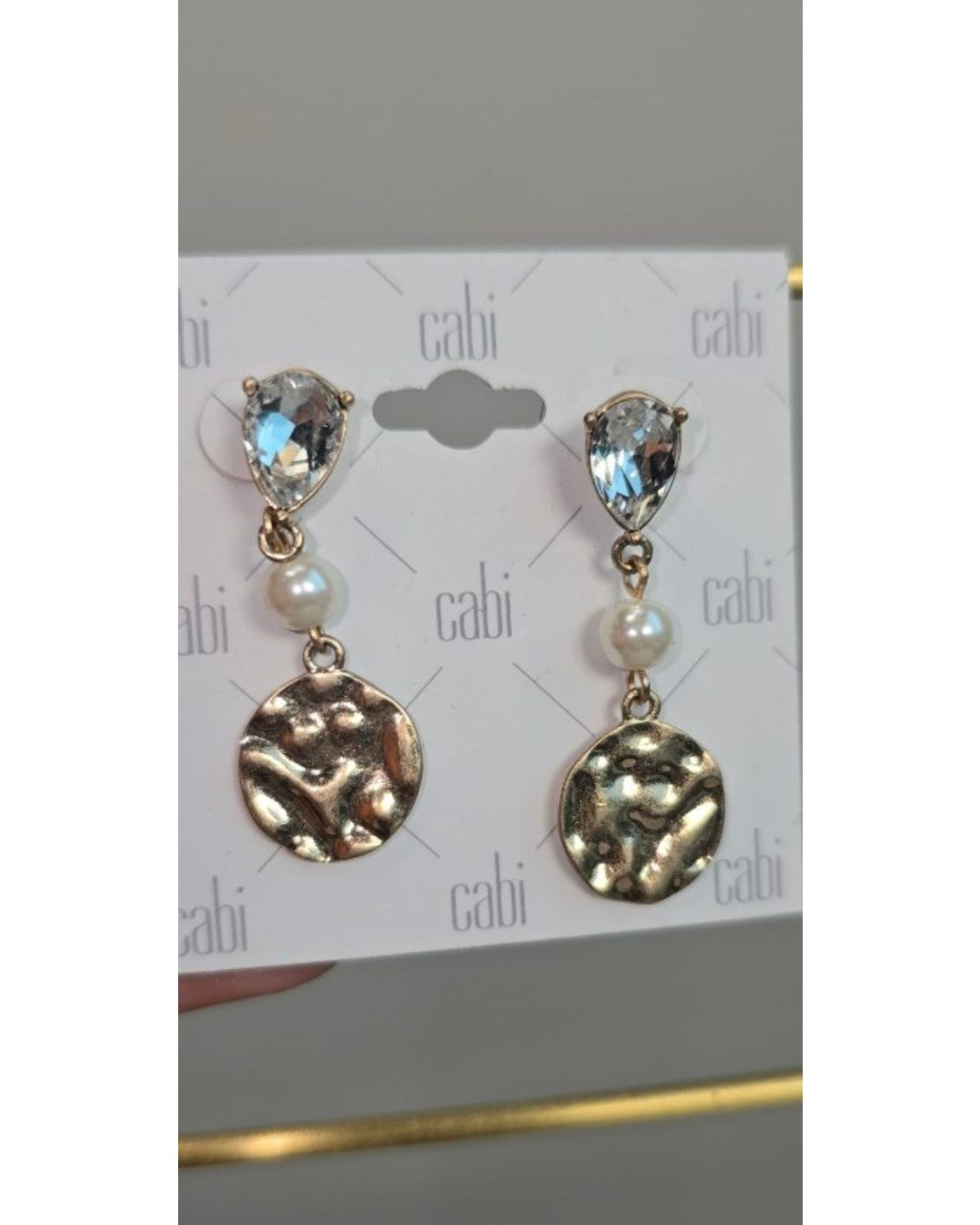 Gold cabi Crystal Teardrop Pearl Disc Drop Earrings - NWT