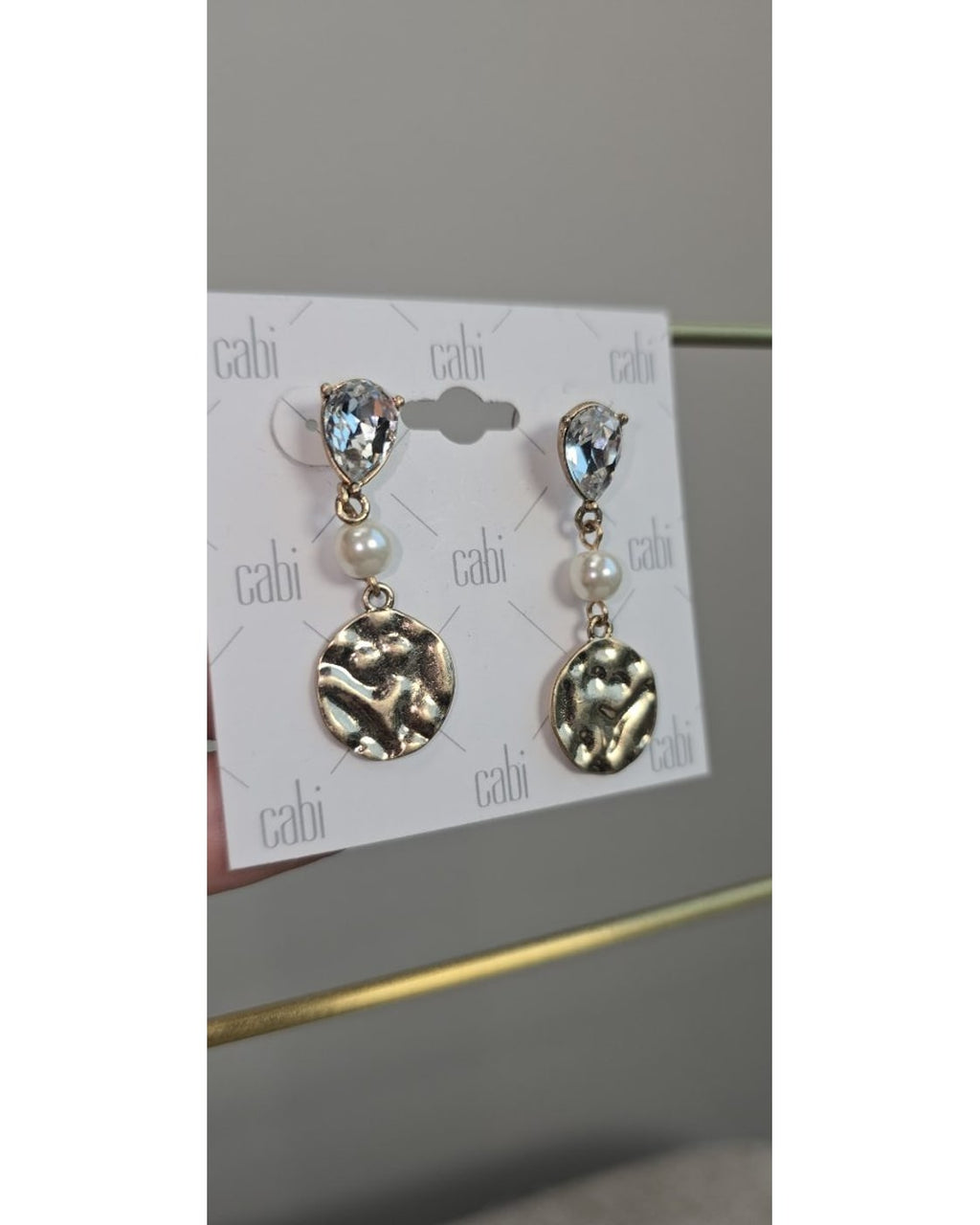 cabi Crystal Teardrop Pearl Disc Drop Earrings - NWT