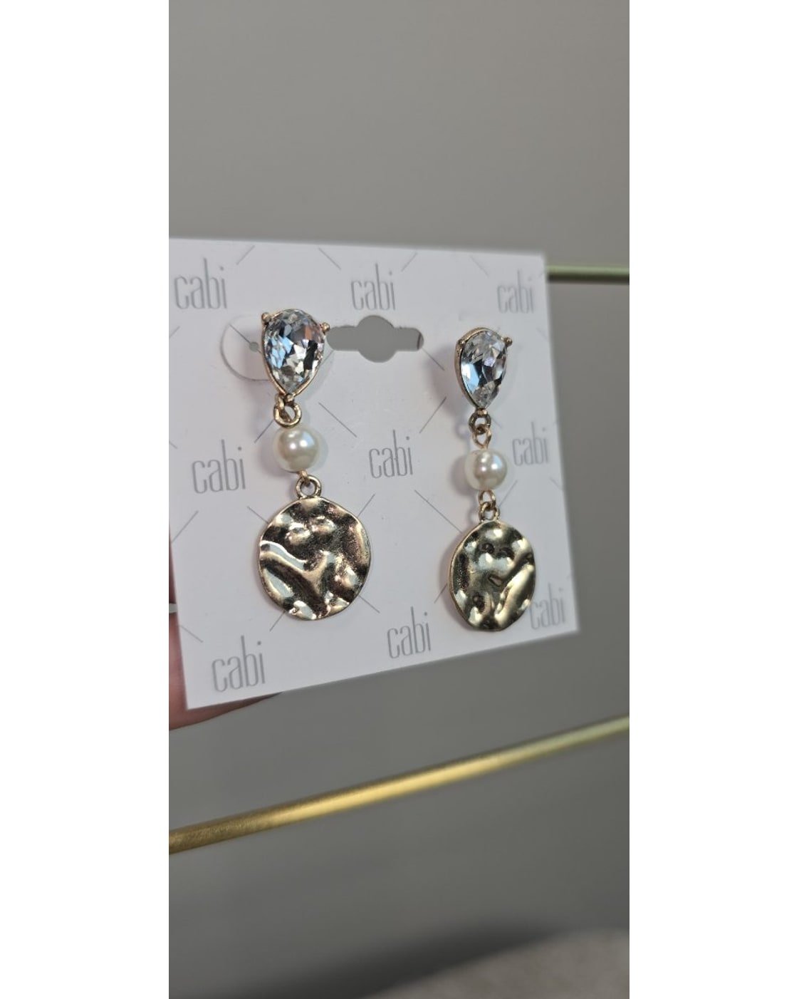cabi Crystal Teardrop Pearl Disc Drop Earrings - NWT