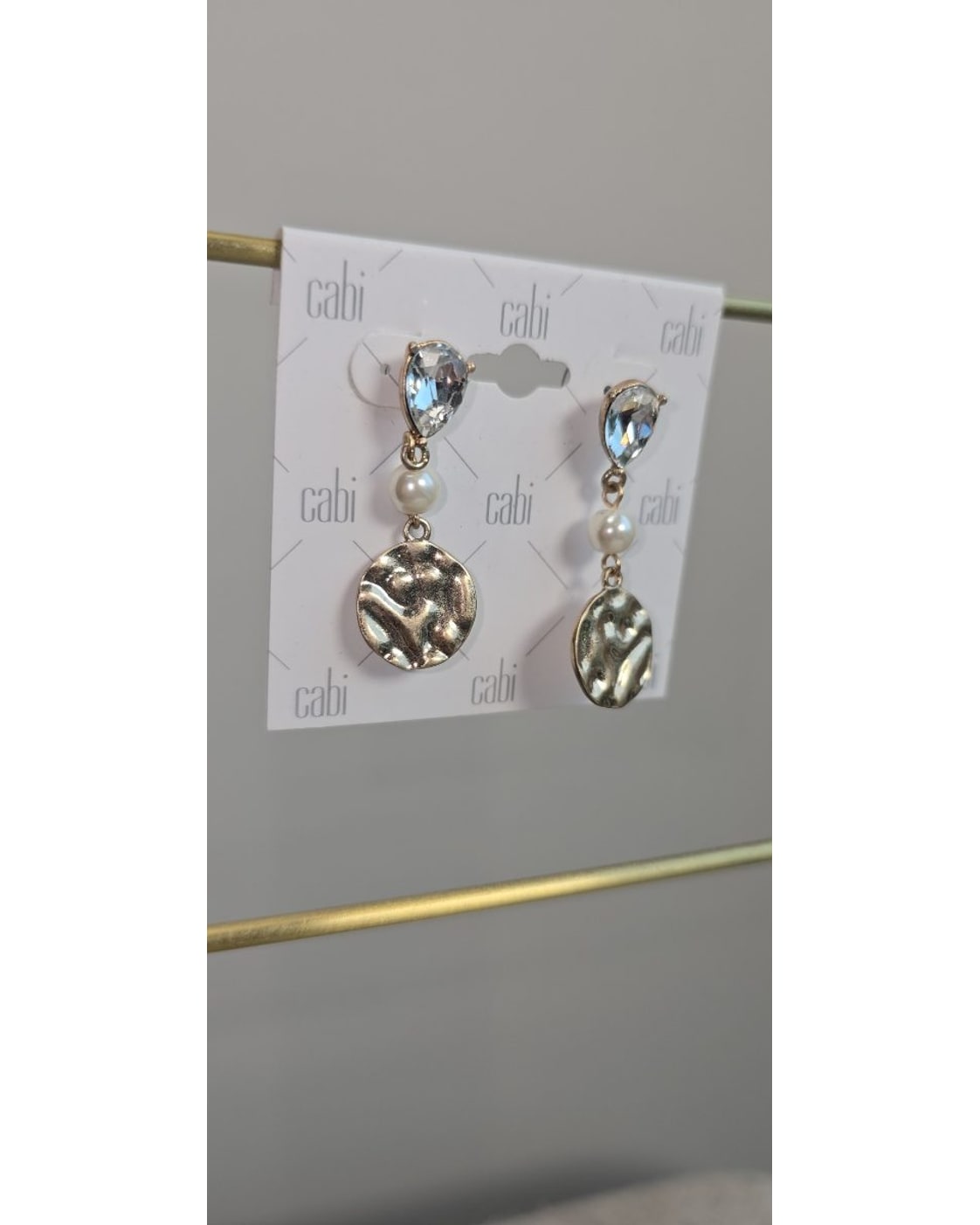 cabi Crystal Teardrop Pearl Disc Drop Earrings - NWT