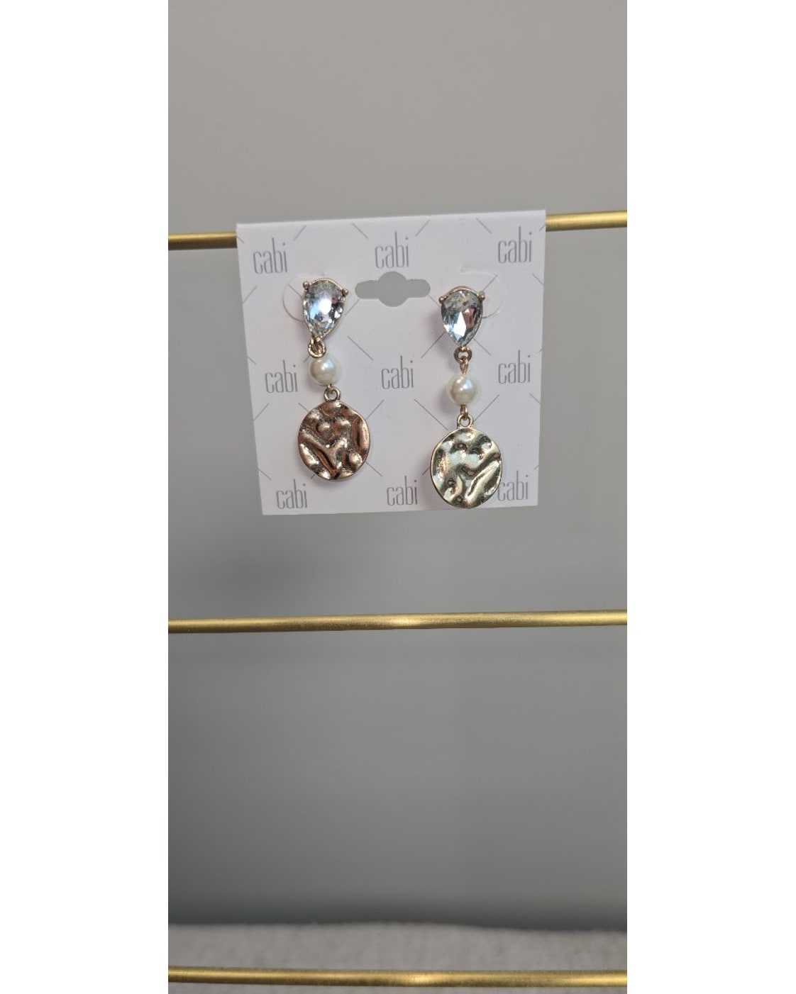 cabi Crystal Teardrop Pearl Disc Drop Earrings - NWT