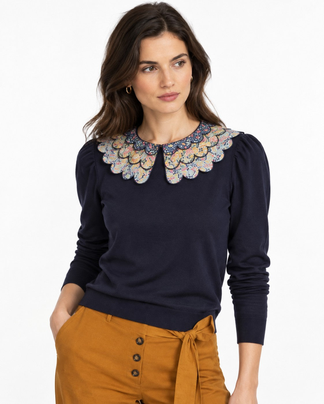Floral Scalloped Collar Knit Top - Style# T0837