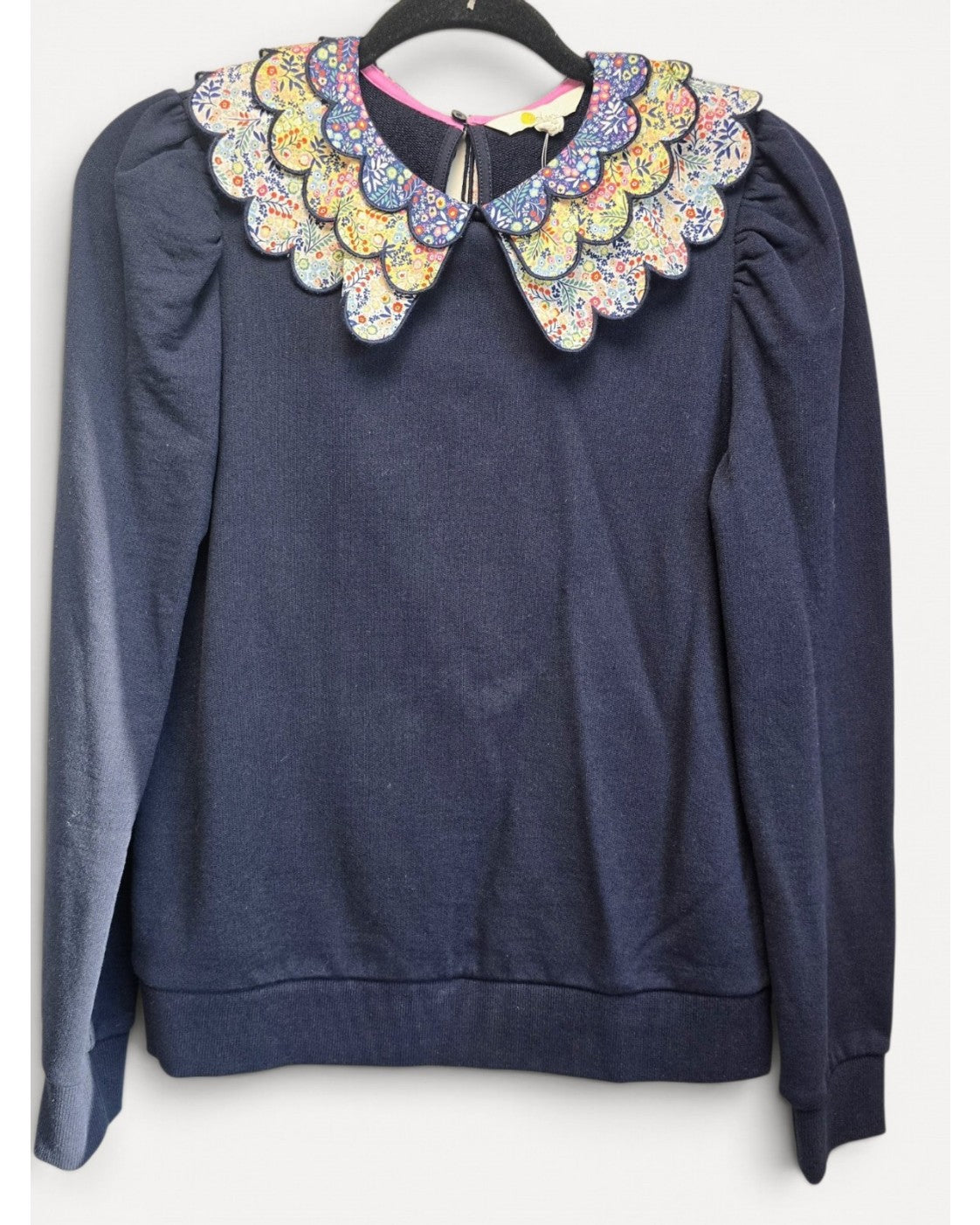 Navy Boden Floral Scalloped Collar Knit Top - #T0837, size 4 – photo 5