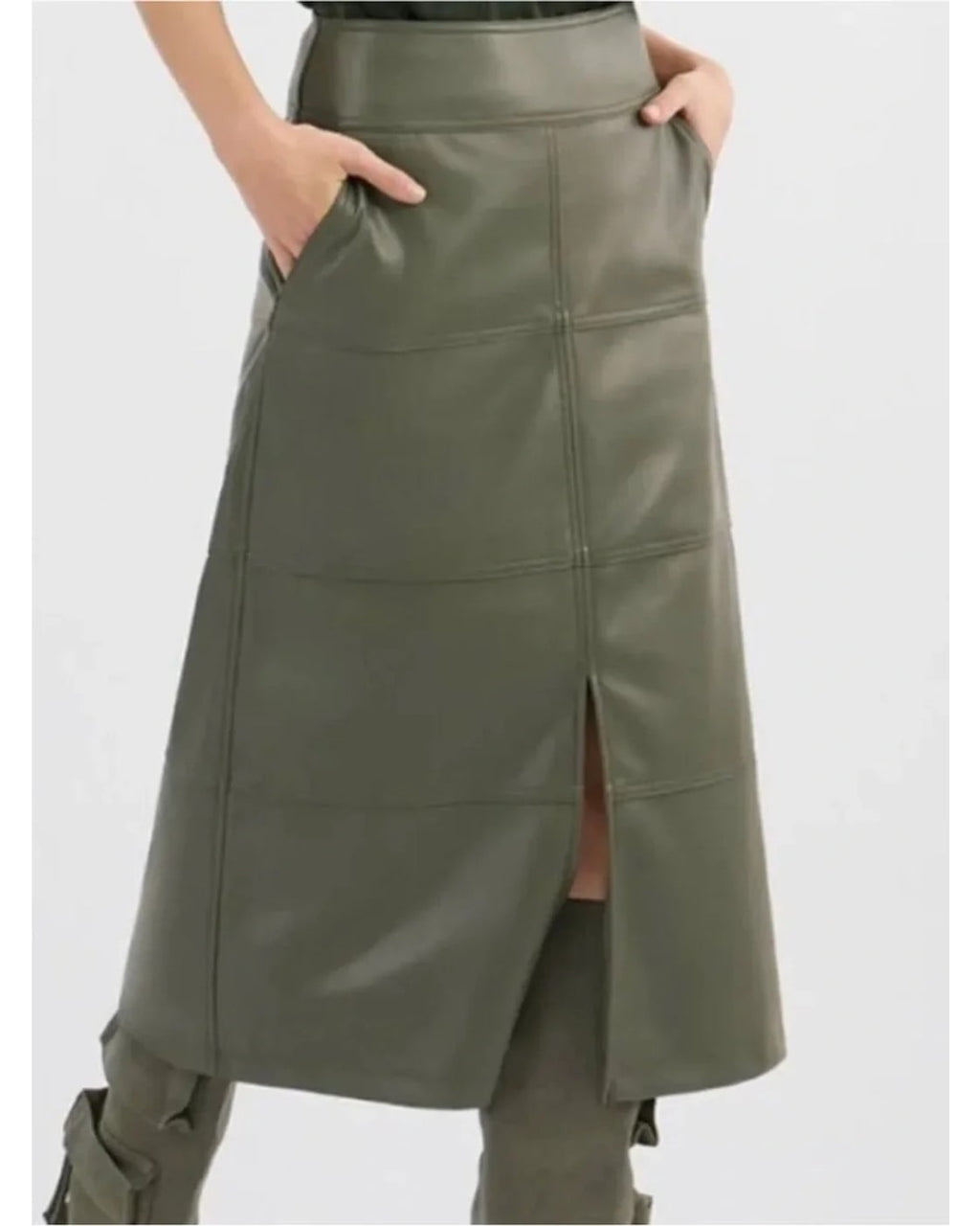 Cabi Kick It  Faux Leather Paneled A-Line Skirt - Style# 4765