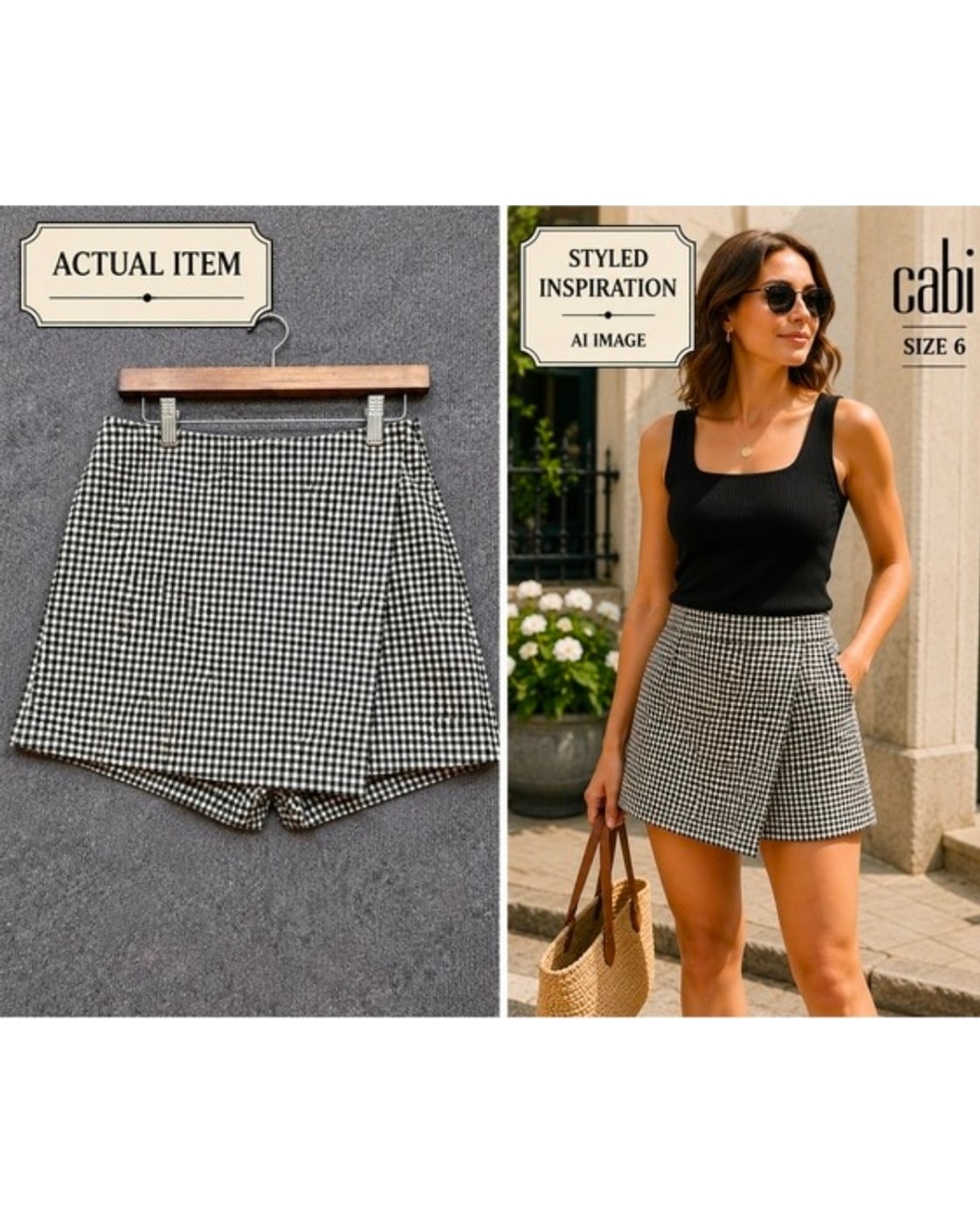 cabi Gingham Check Tailored Shorts - Style# 5593