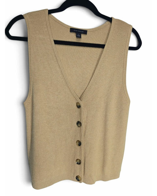Beige Ann Taylor Button Front Sweater Vest, size S