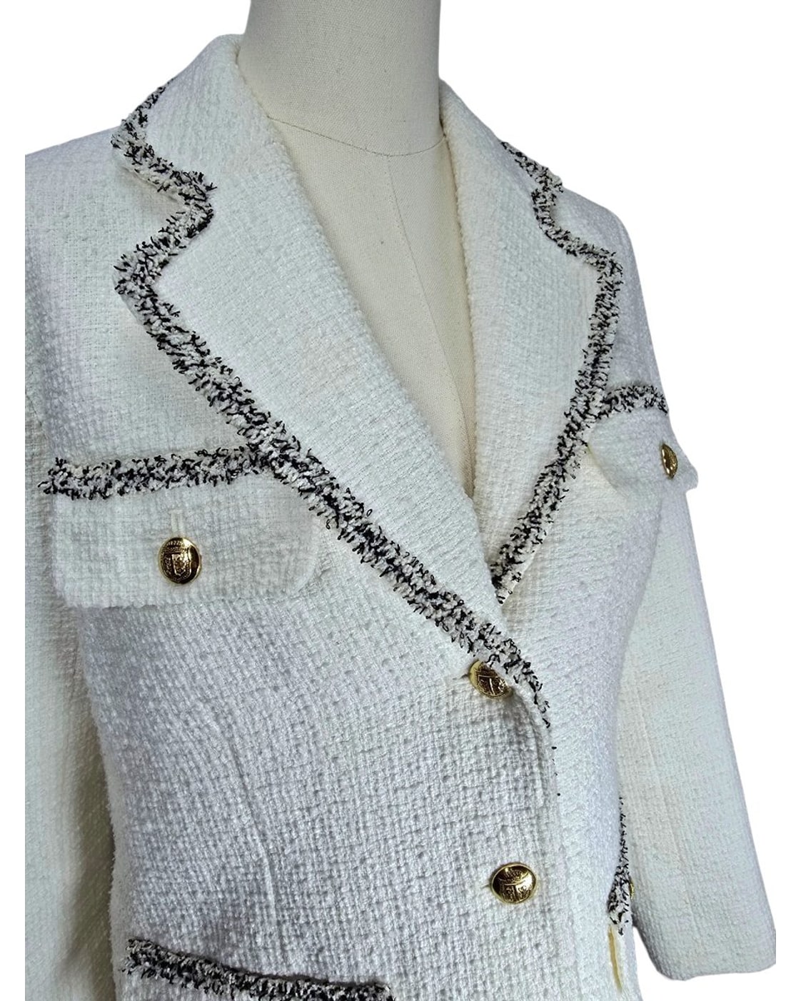 Beige Talbots Fringe-Trim Tweed Blazer, size 6