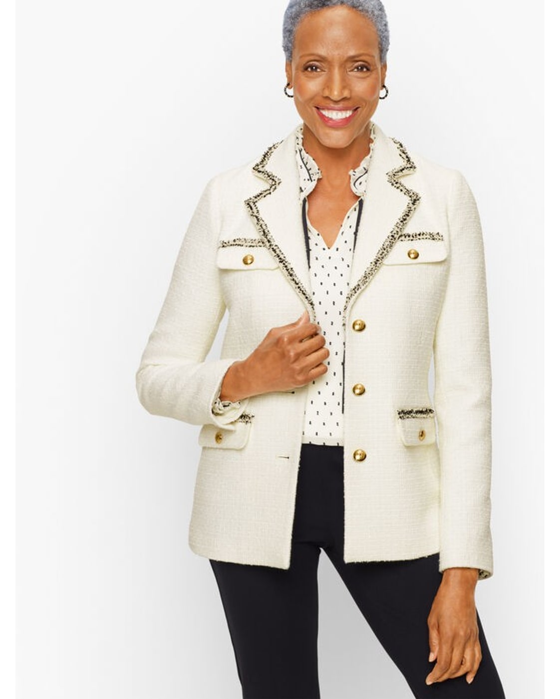 Talbots Fringe-Trim Tweed Blazer