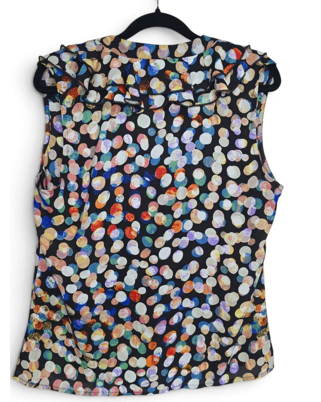 Cabi Ruffle Neck Dot Print Sleeveless Blouse - Style# 4255