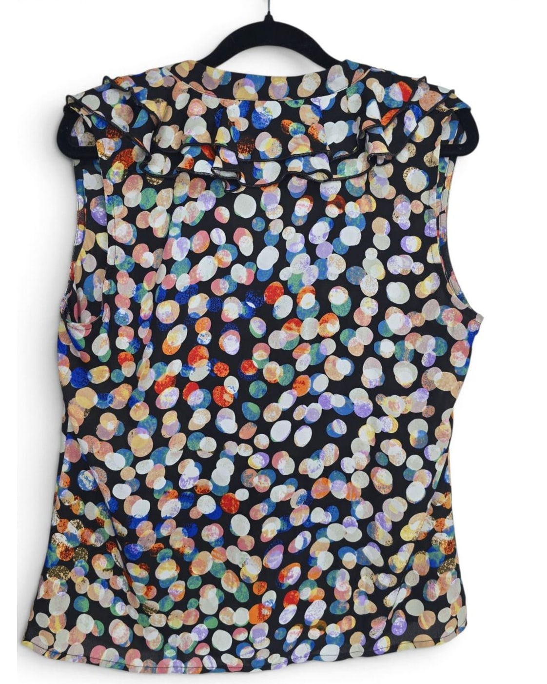 Cabi Ruffle Neck Dot Print Sleeveless Blouse - Style# 4255