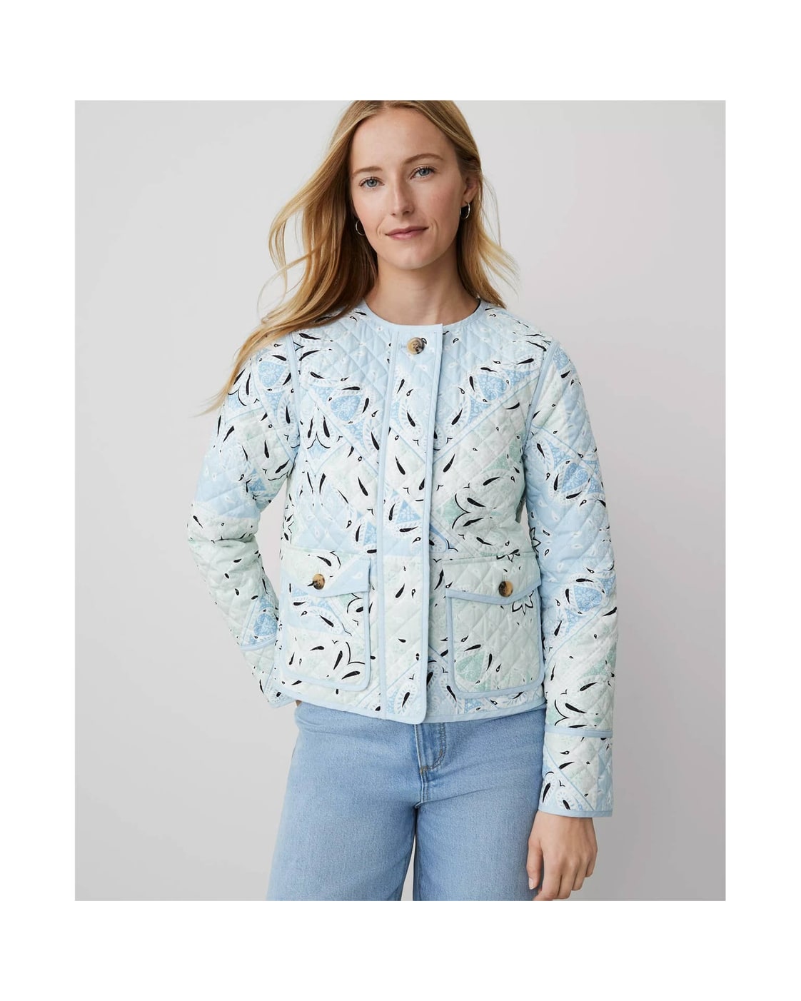 Ann Taylor Weekend Quilted Paisley Print Jacket