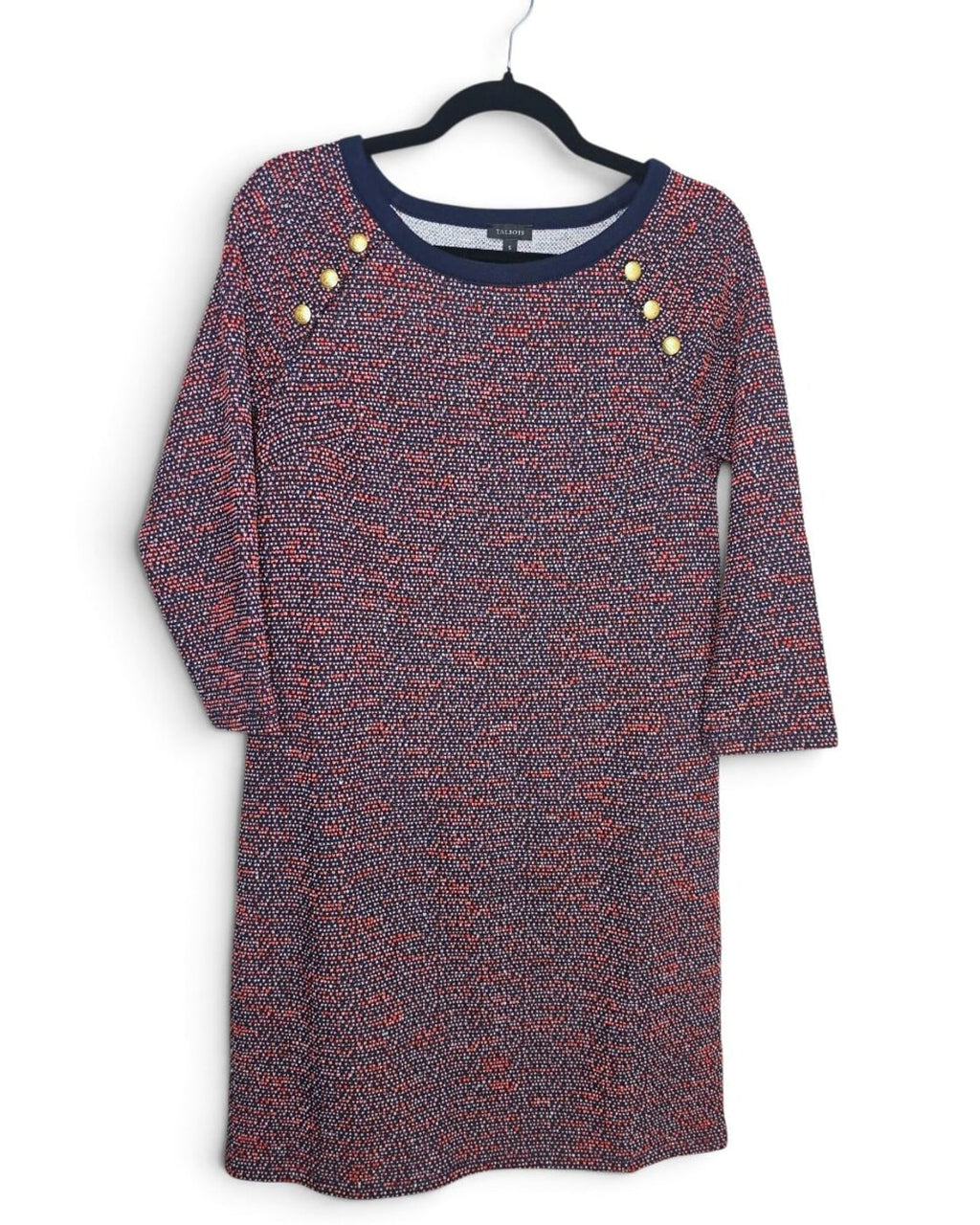 Talbots Tweed-Look Button Shoulder Shift Dress