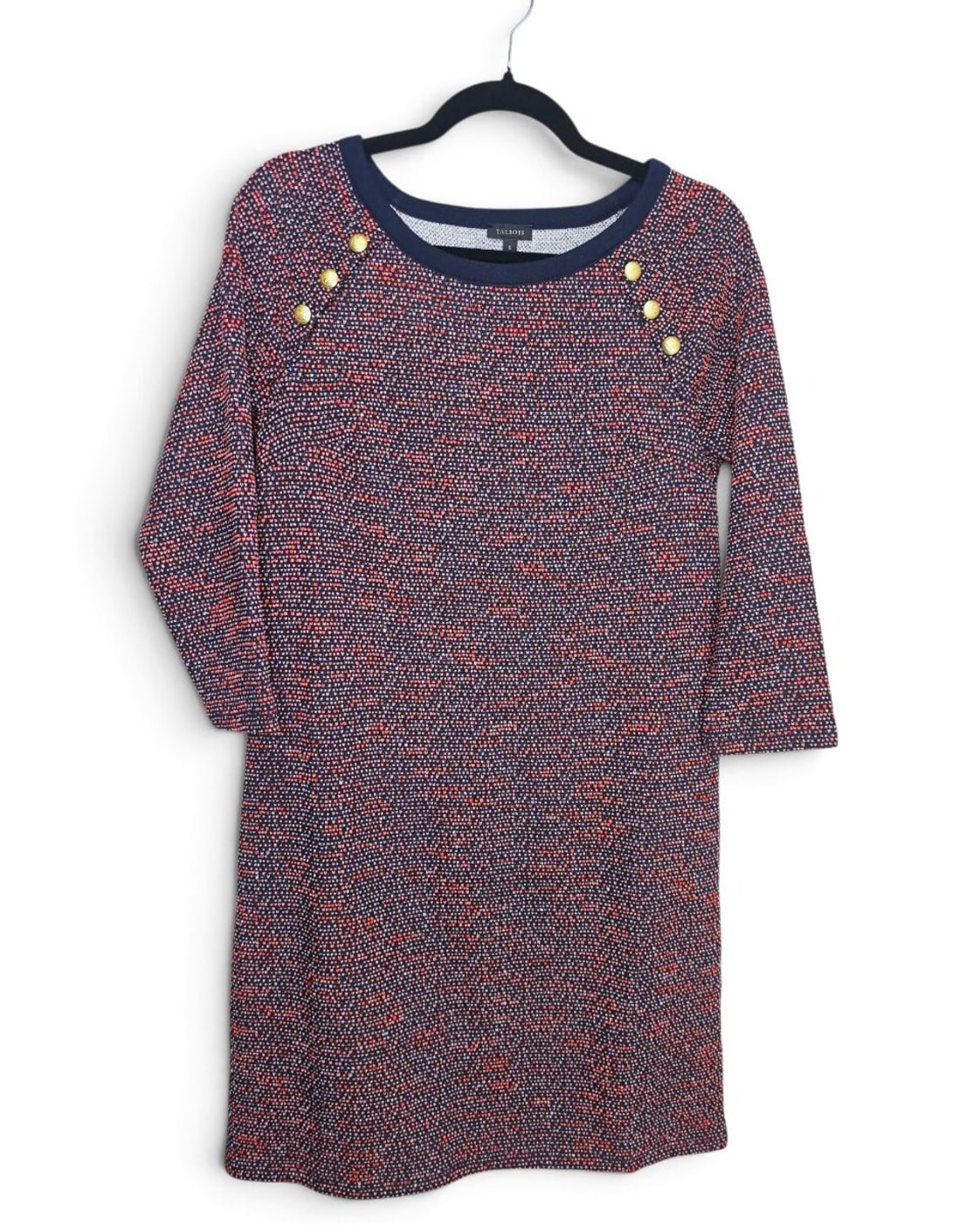 Talbots Tweed-Look Button Shoulder Shift Dress